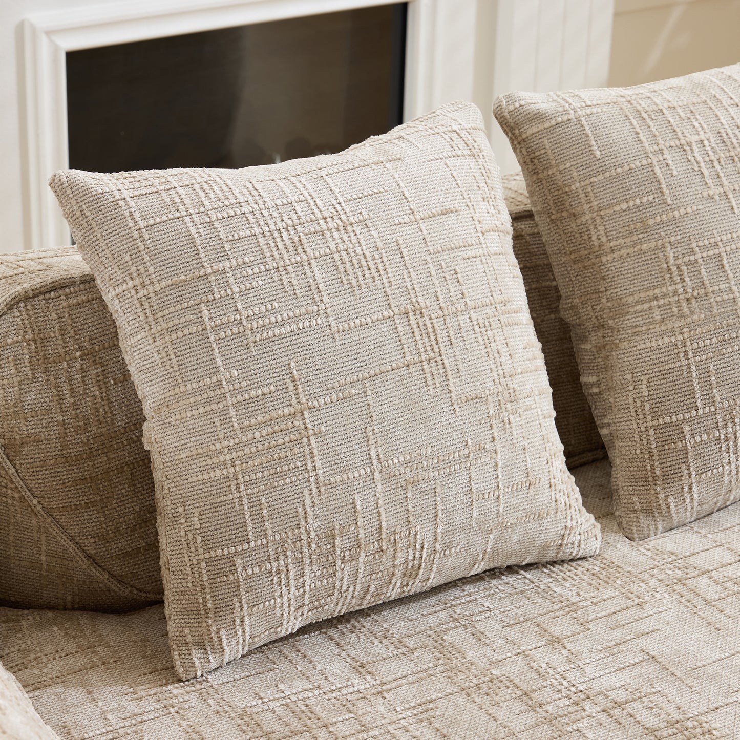 Chenille Spring-Core Compression Loveseat — 2-Seat — Light Khaki