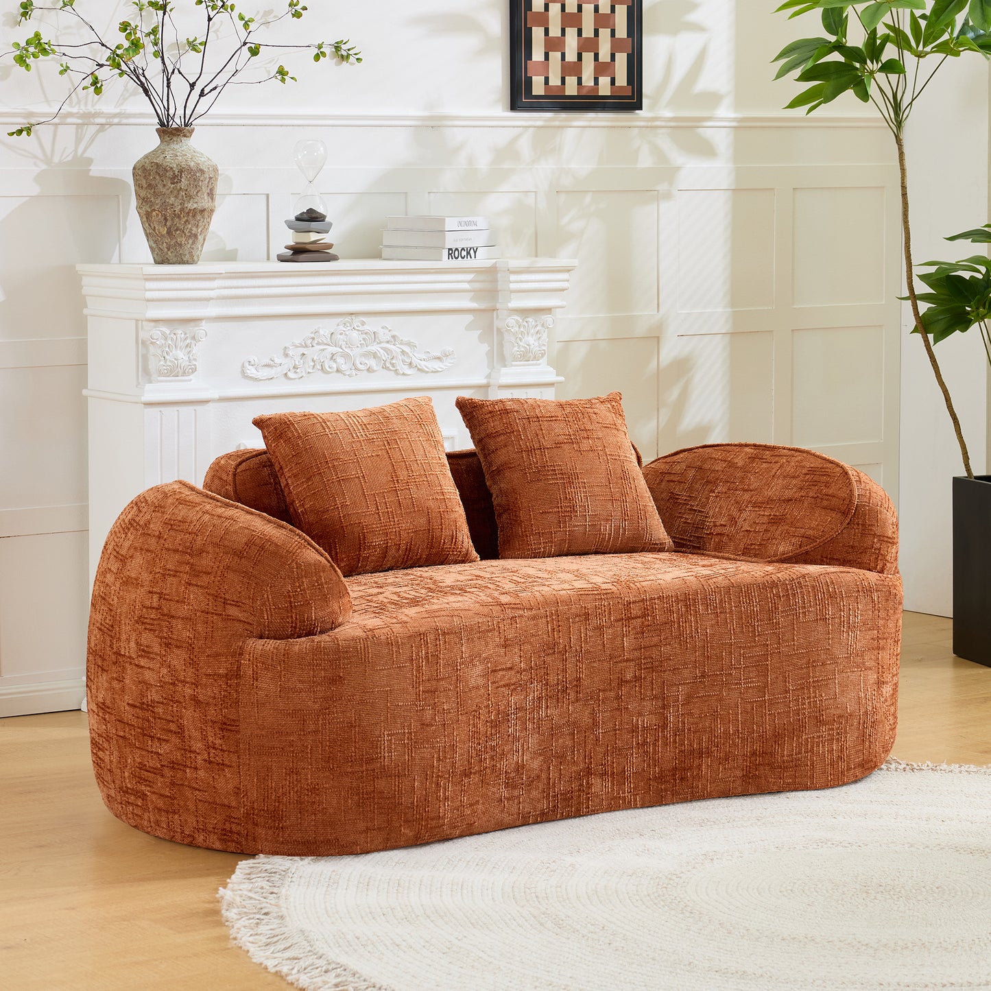 Chenille Spring-Core Compression Loveseat — 2-Seat — Orange