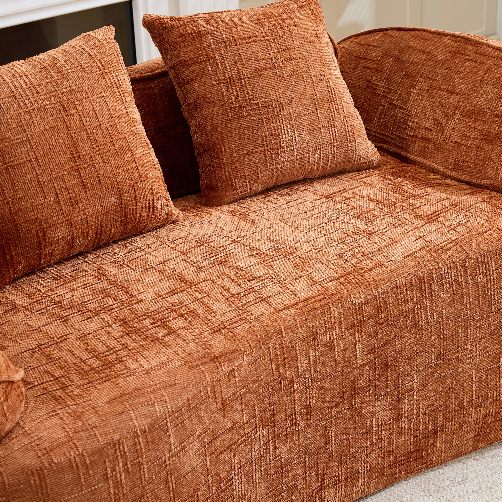 Chenille Spring-Core Compression Loveseat — 2-Seat — Orange