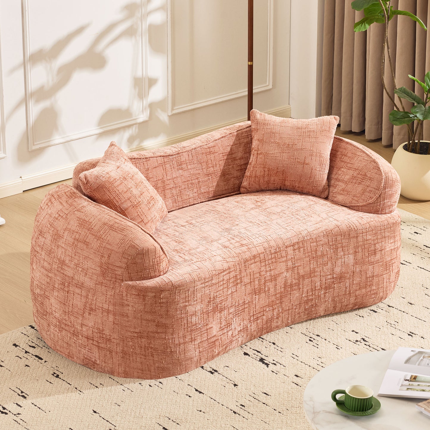Chenille Spring-Core Compression Loveseat — 2-Seat — Pink