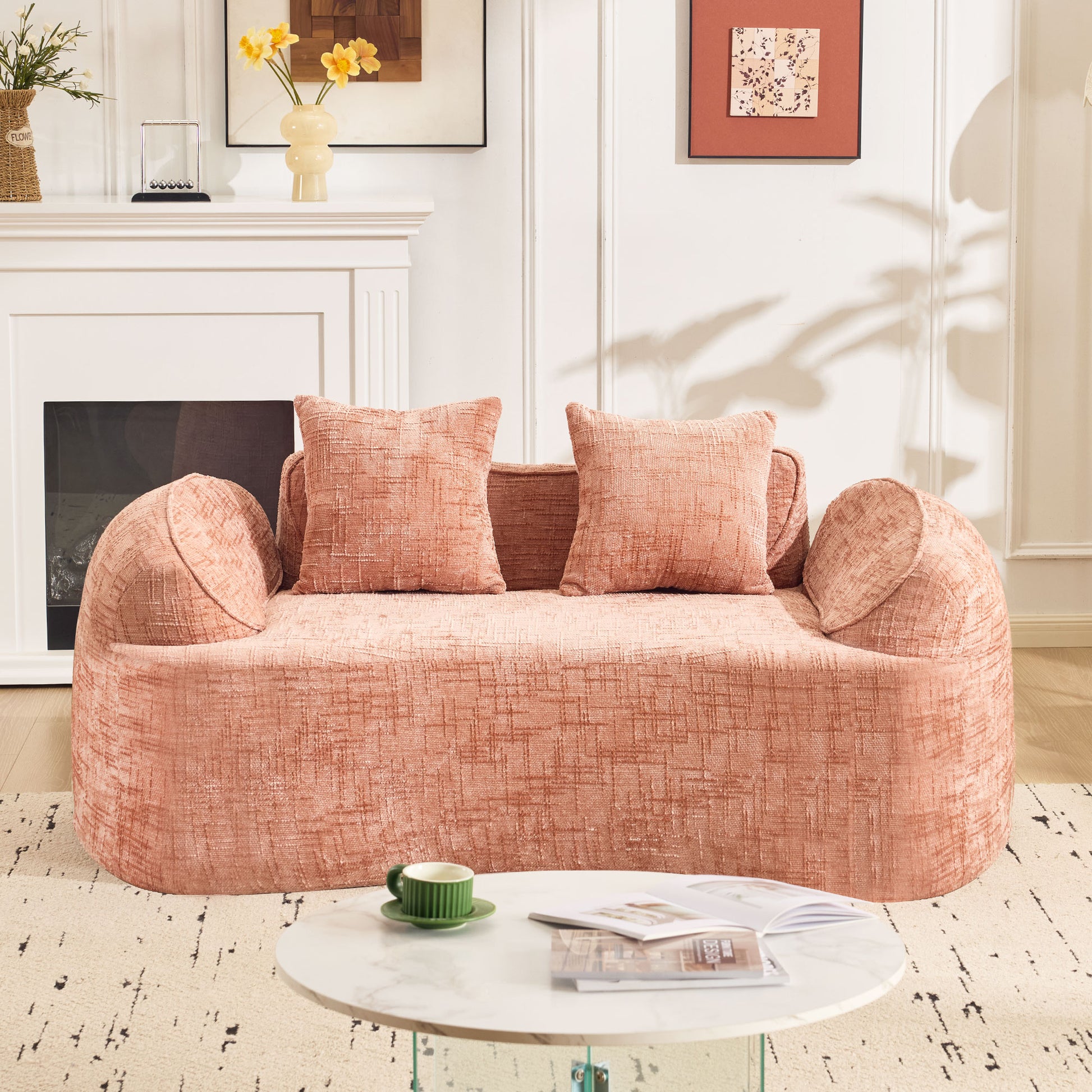 Chenille Spring-Core Compression Loveseat — 2-Seat — Pink