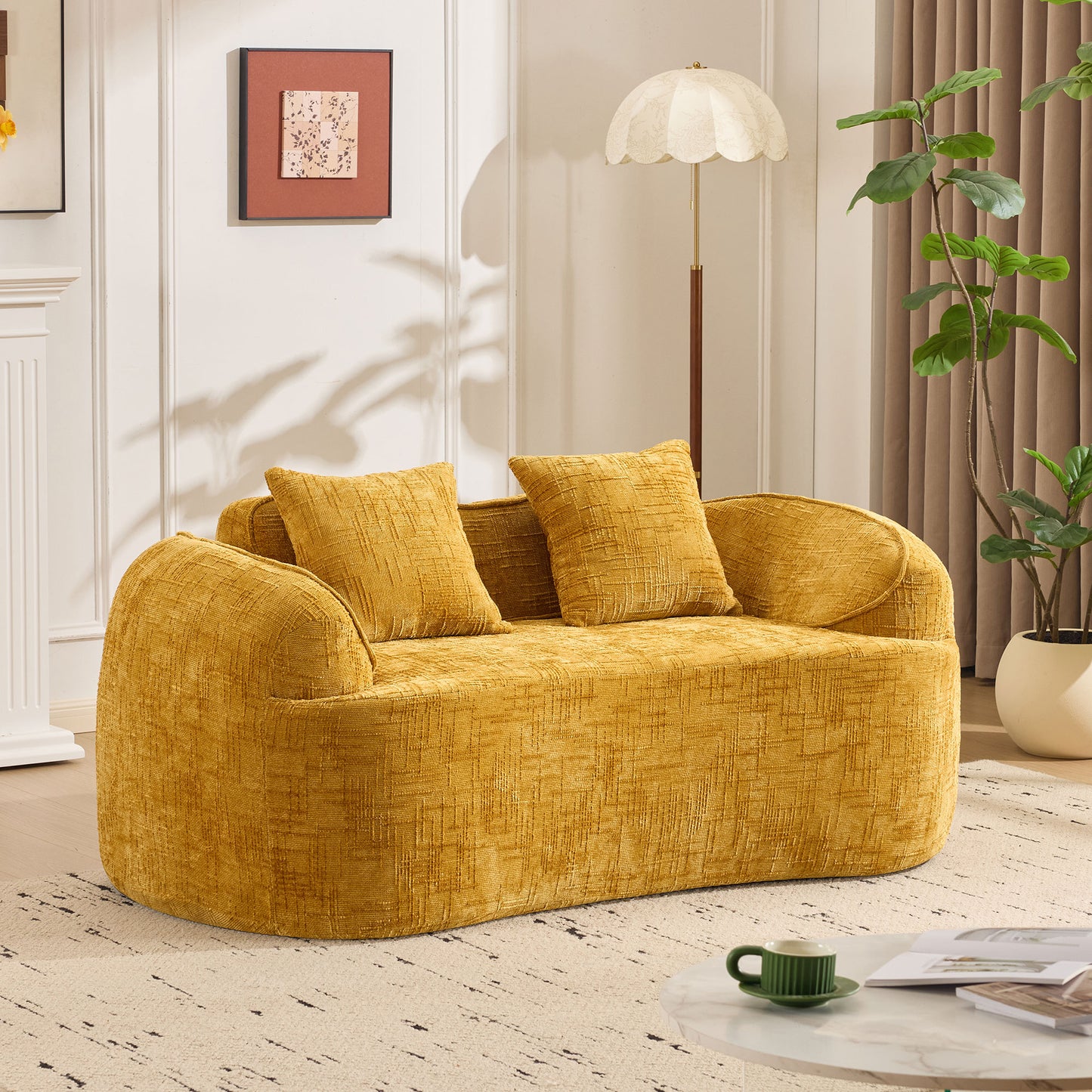 Chenille Spring-Core Compression Loveseat — 2-Seat — Yellow