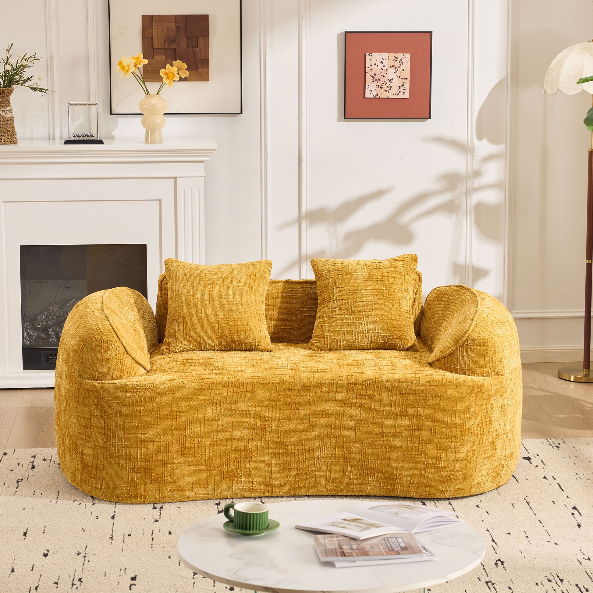 Chenille Spring-Core Compression Loveseat — 2-Seat — Yellow