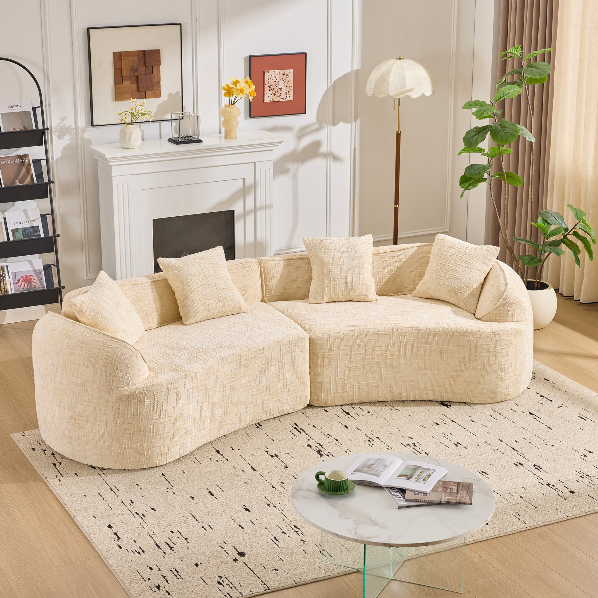 Chenille Spring-Core Compression Sofa — 4-Seat, 109"W — Beige