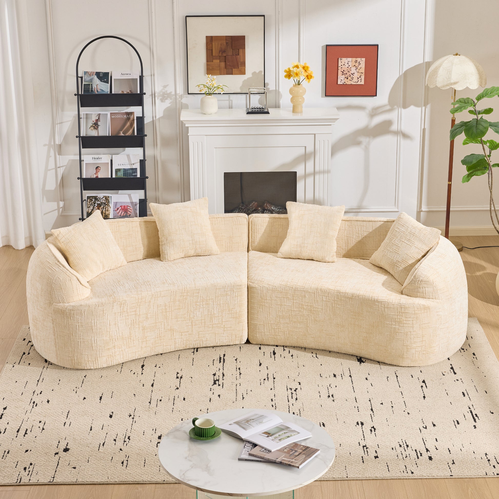 Chenille Spring-Core Compression Sofa — 4-Seat, 109"W — Beige