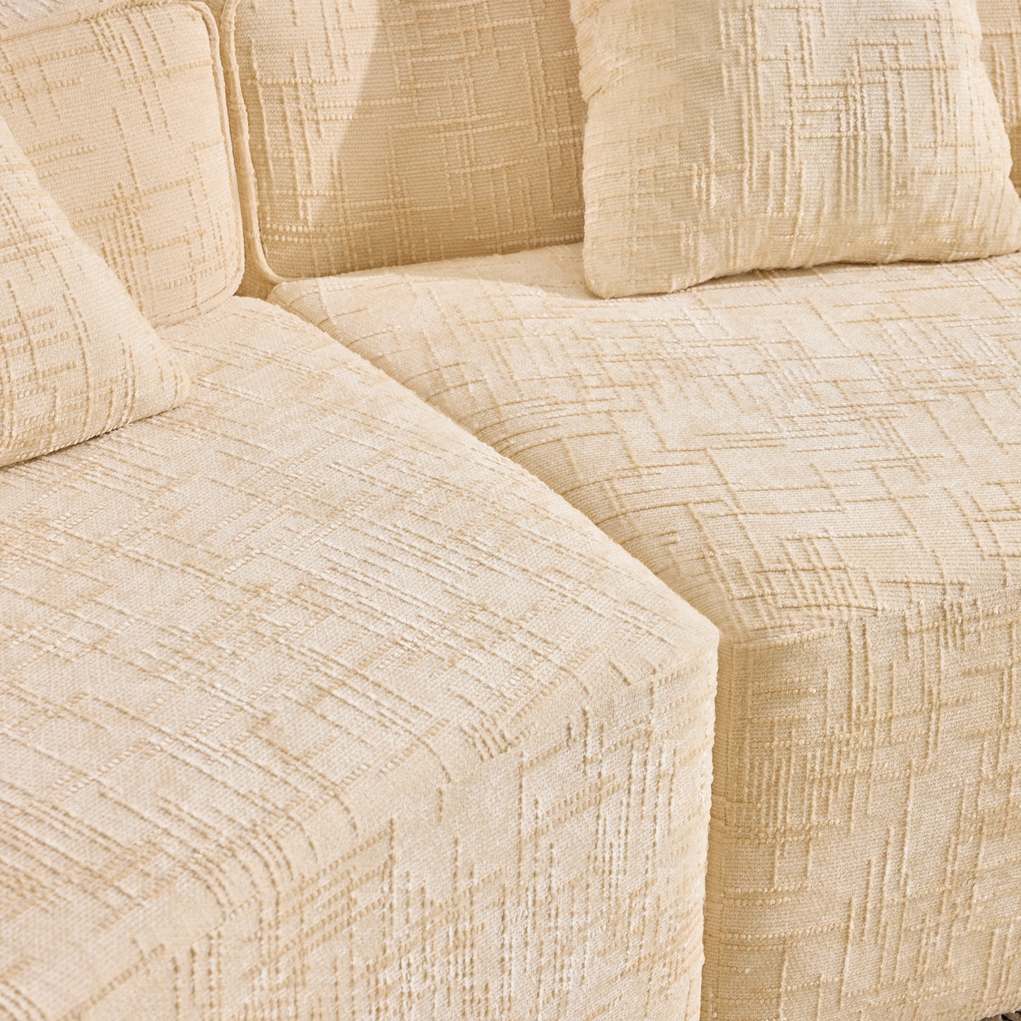 Chenille Spring-Core Compression Sofa — 4-Seat, 109"W — Beige