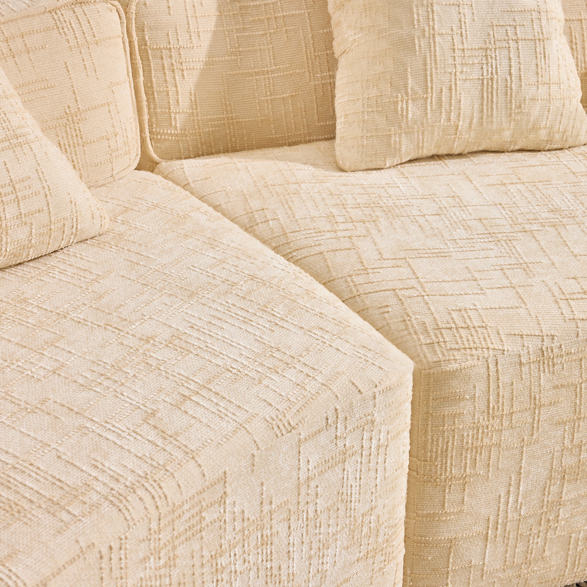 Chenille Spring-Core Compression Sofa — 4-Seat, 109"W — Beige