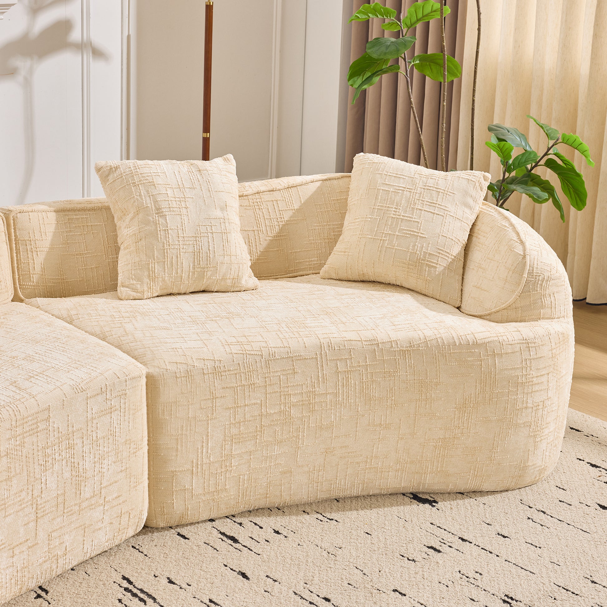 Chenille Spring-Core Compression Sofa — 4-Seat, 109"W — Beige