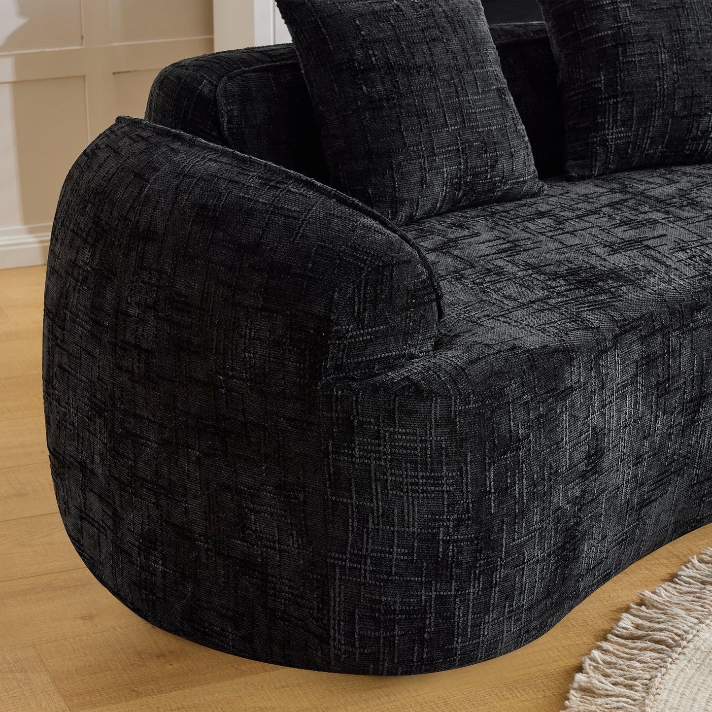 Chenille Spring-Core Compression Sofa — 4-Seat, 109"W — Black