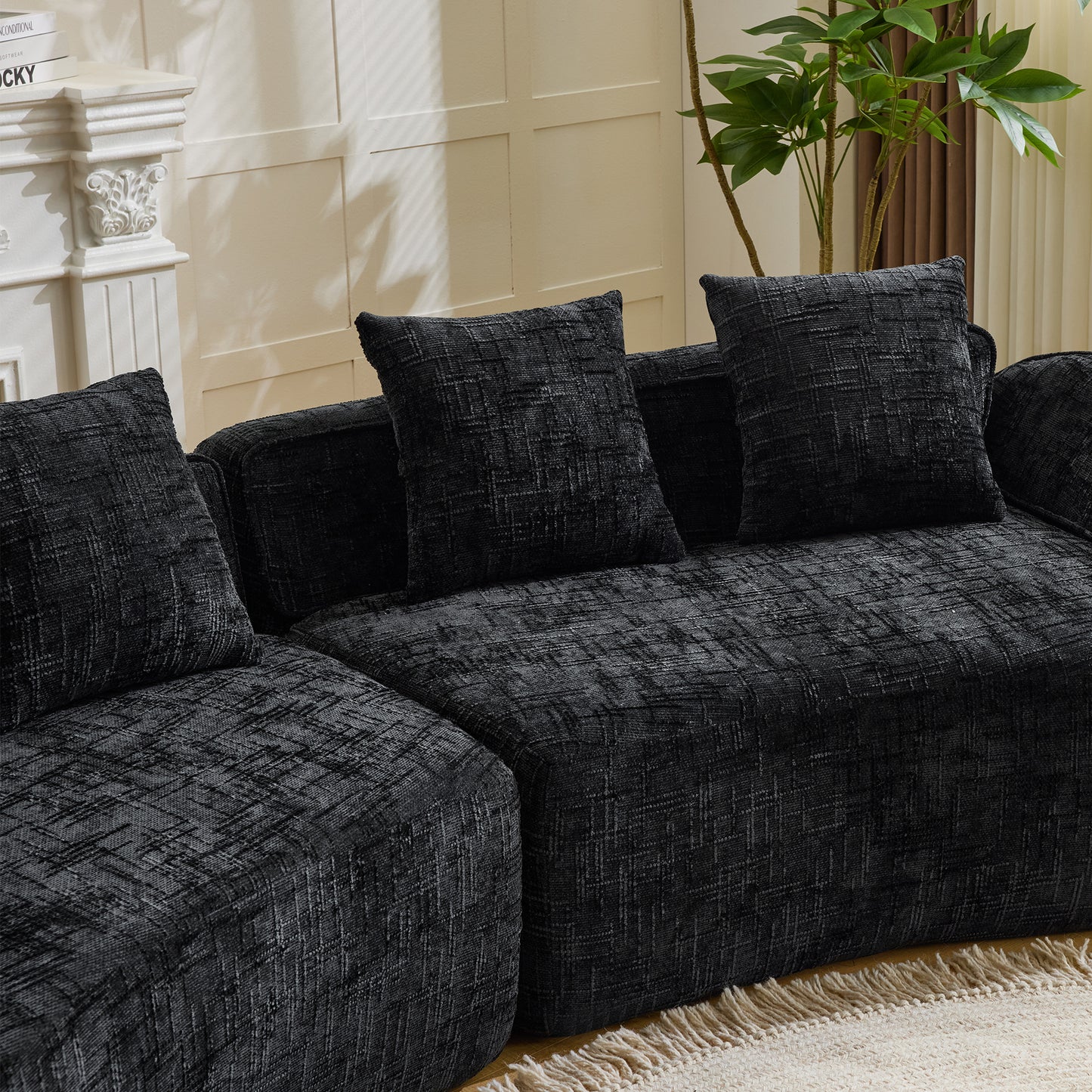 Chenille Spring-Core Compression Sofa — 4-Seat, 109"W — Black