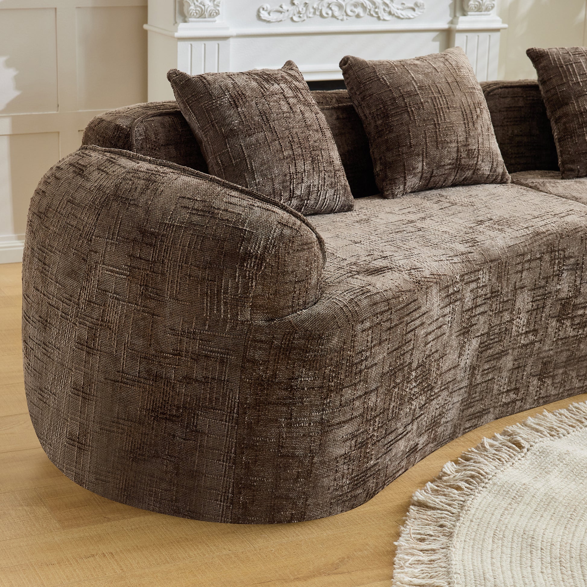 Chenille Spring-Core Compression Sofa — 4-Seat, 109"W — Brown
