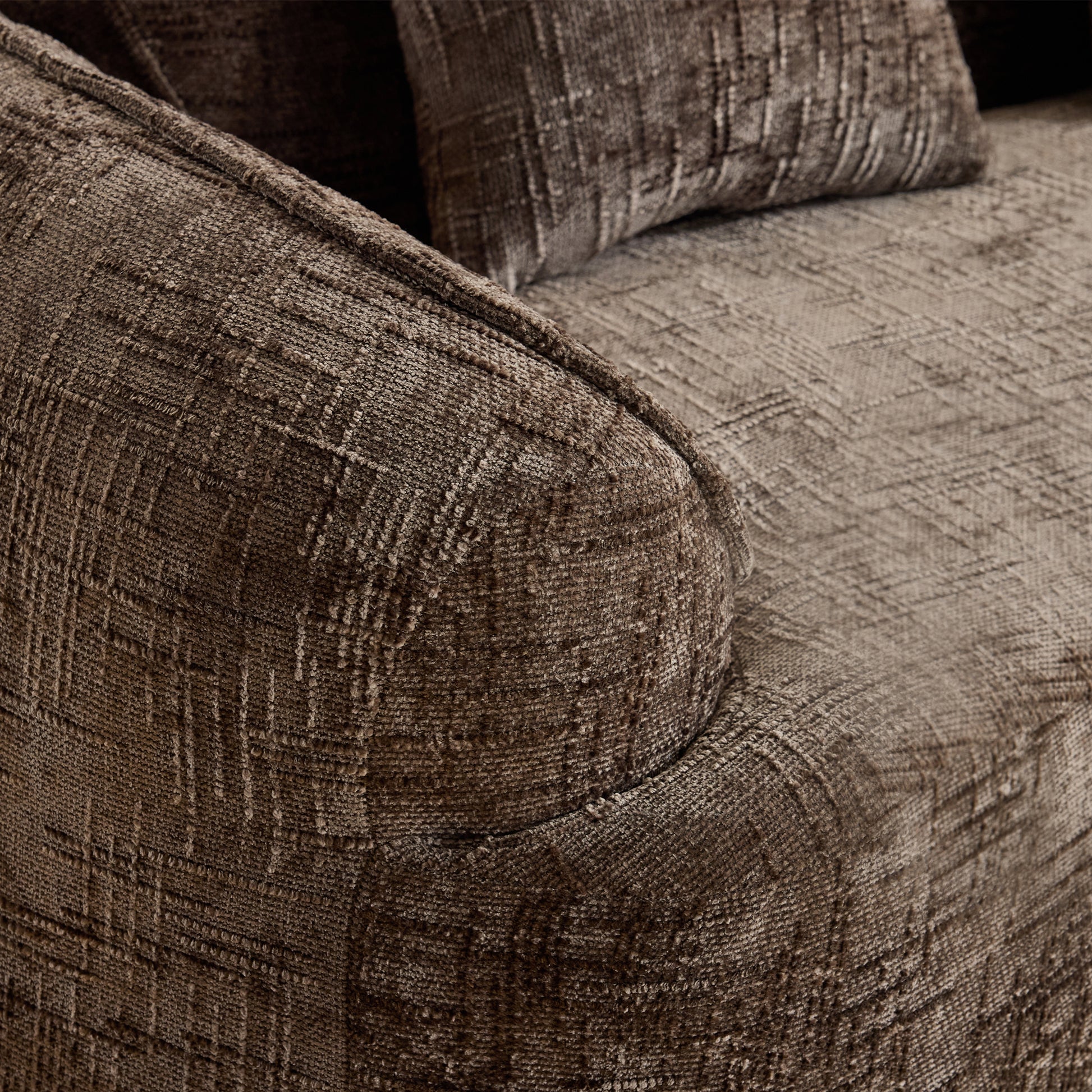 Chenille Spring-Core Compression Sofa — 4-Seat, 109"W — Brown