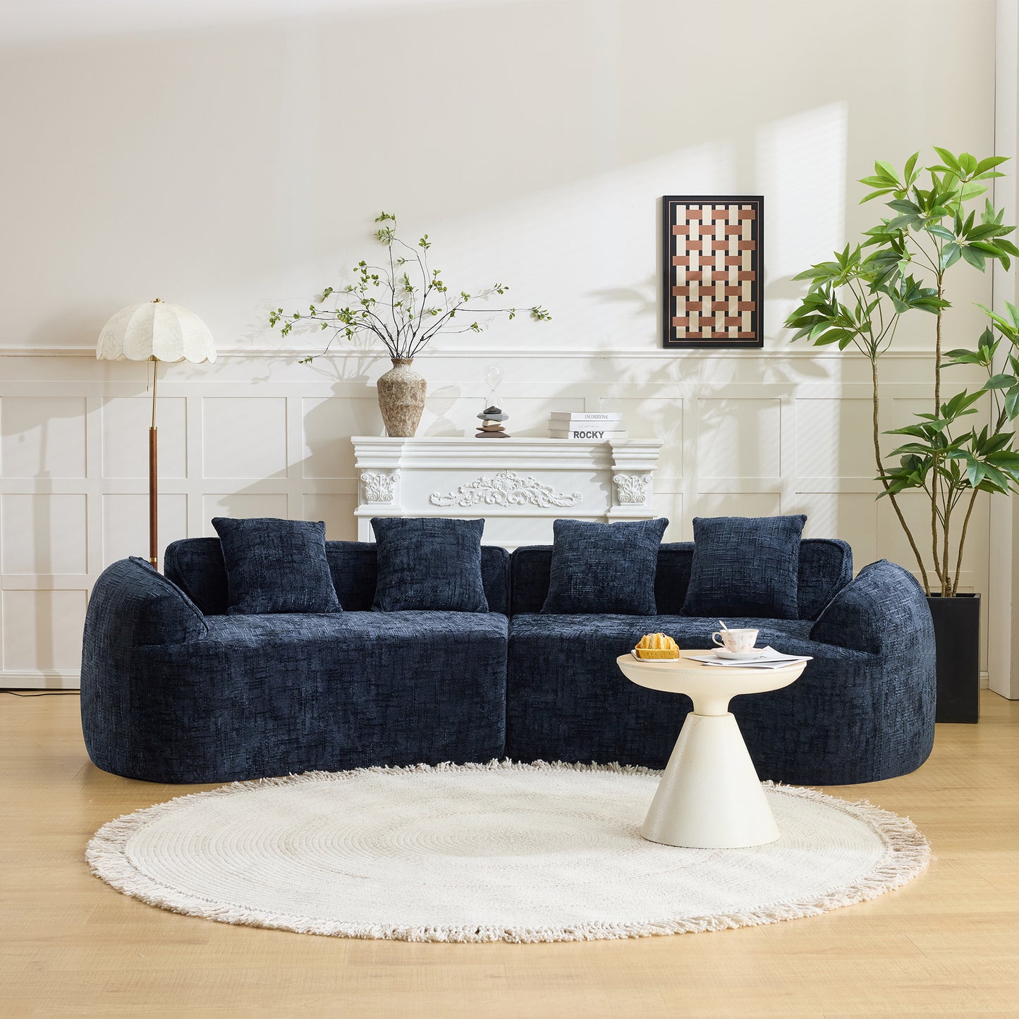 Chenille Spring-Core Compression Sofa — 4-Seat, 109"W — Dark Blue