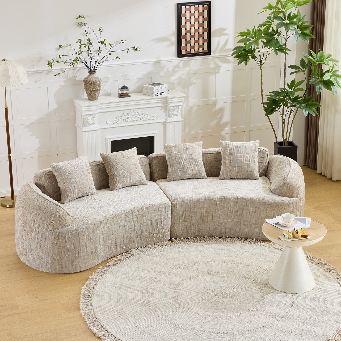 Chenille Spring-Core Compression Sofa — 4-Seat, 109"W — Khaki