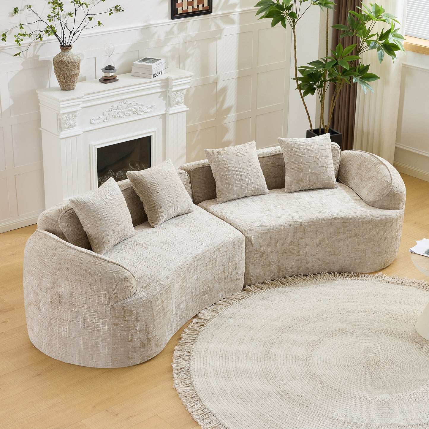 Chenille Spring-Core Compression Sofa — 4-Seat, 109"W — Khaki