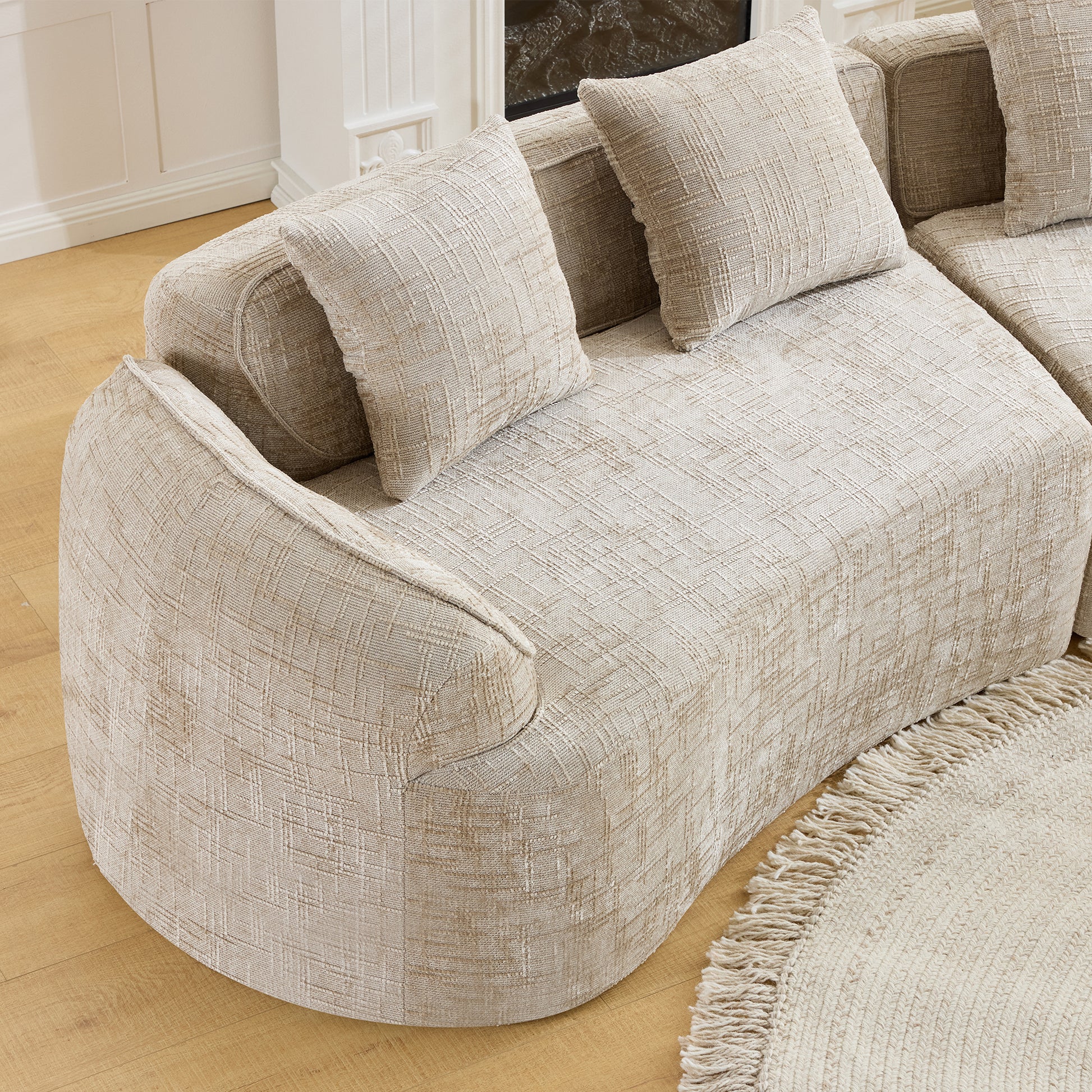 Chenille Spring-Core Compression Sofa — 4-Seat, 109"W — Khaki