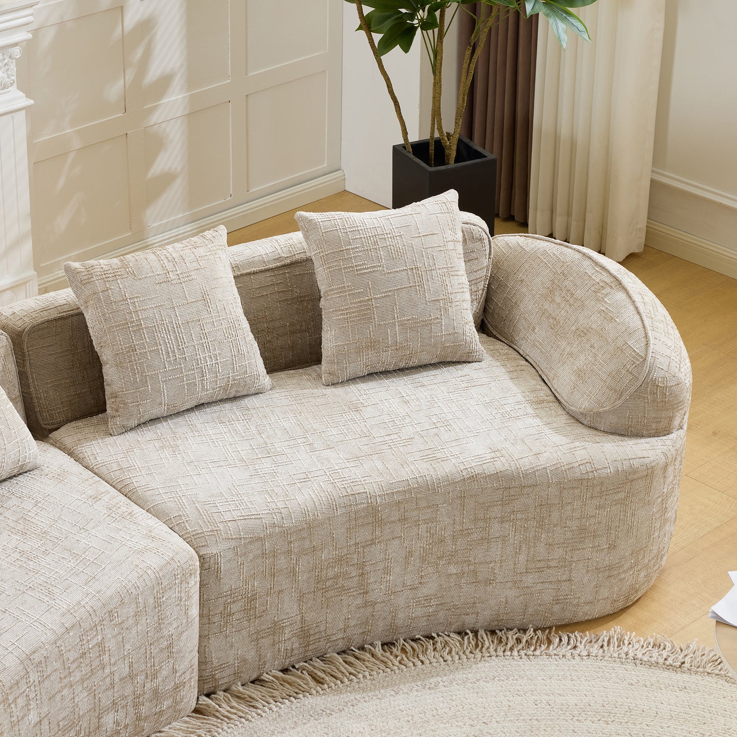 Chenille Spring-Core Compression Sofa — 4-Seat, 109"W — Khaki