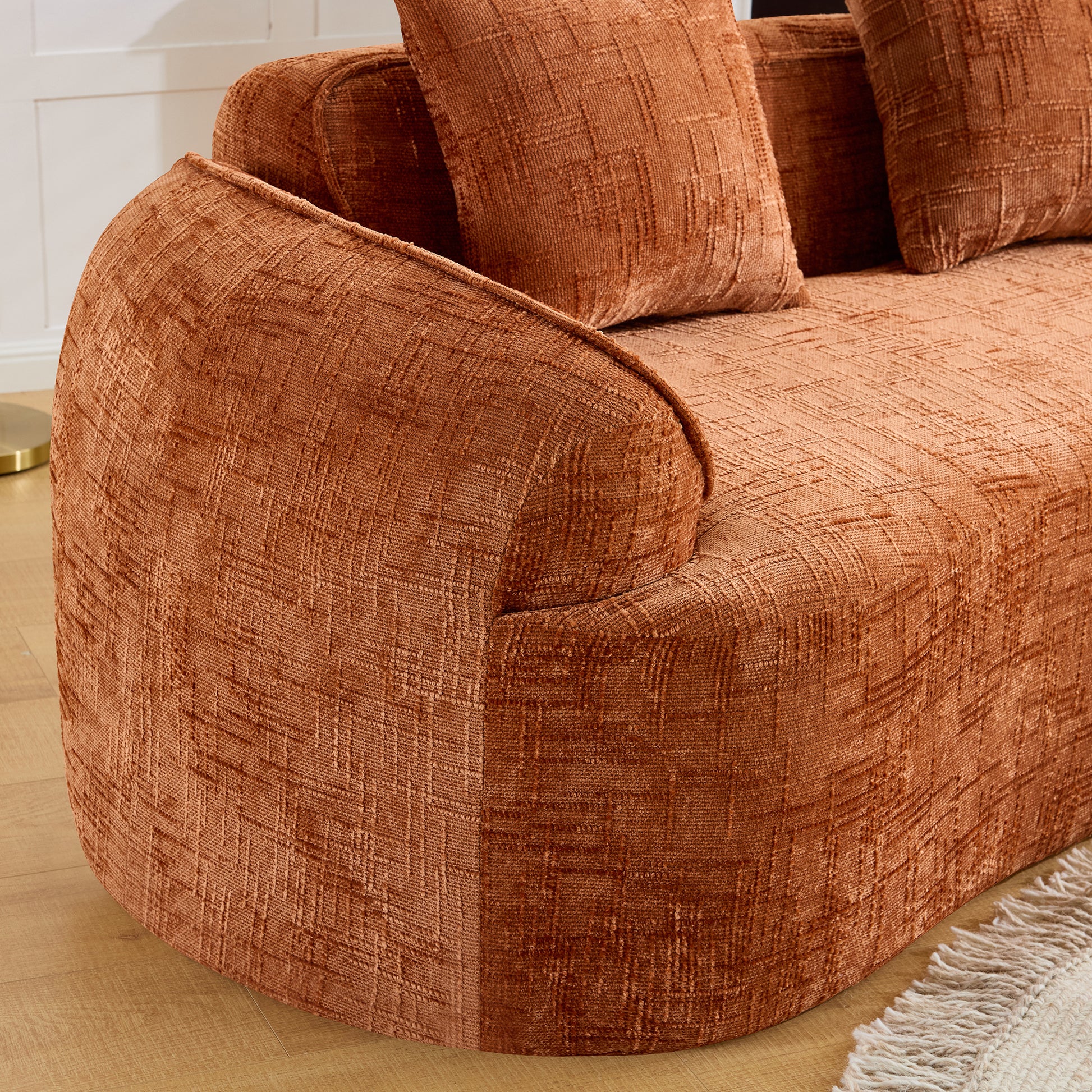 Chenille Spring-Core Compression Sofa — 4-Seat, 109"W — Orange