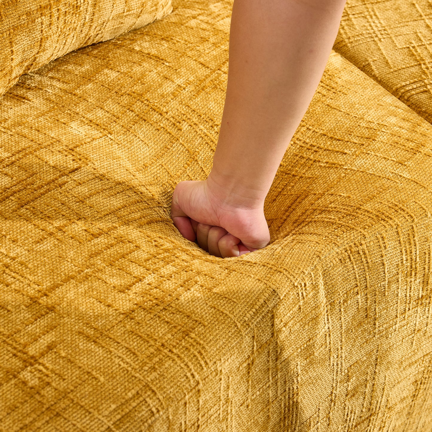 Chenille Spring-Core Compression Sofa — 4-Seat, 109"W — Yellow