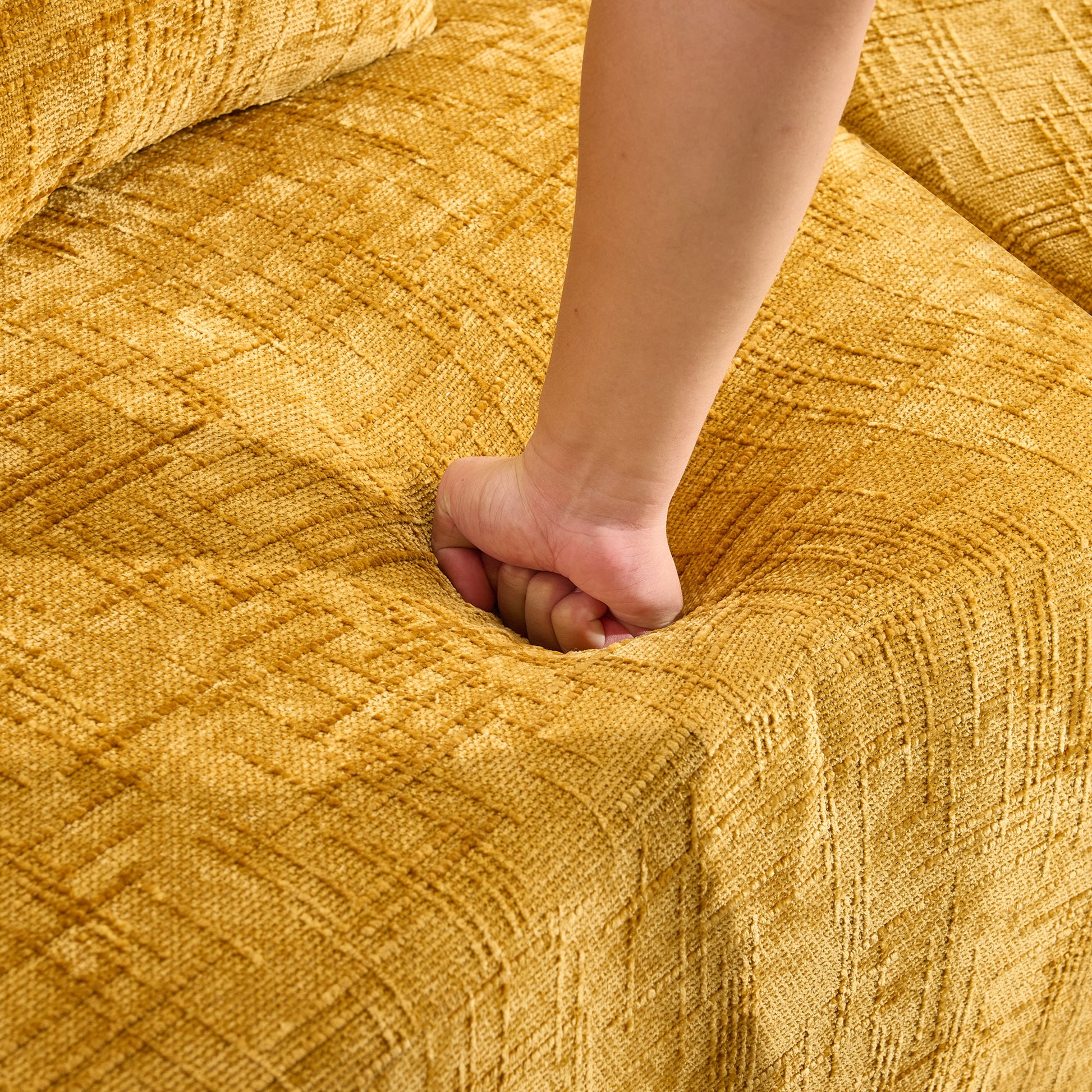 Chenille Spring-Core Compression Sofa — 4-Seat, 109"W — Yellow