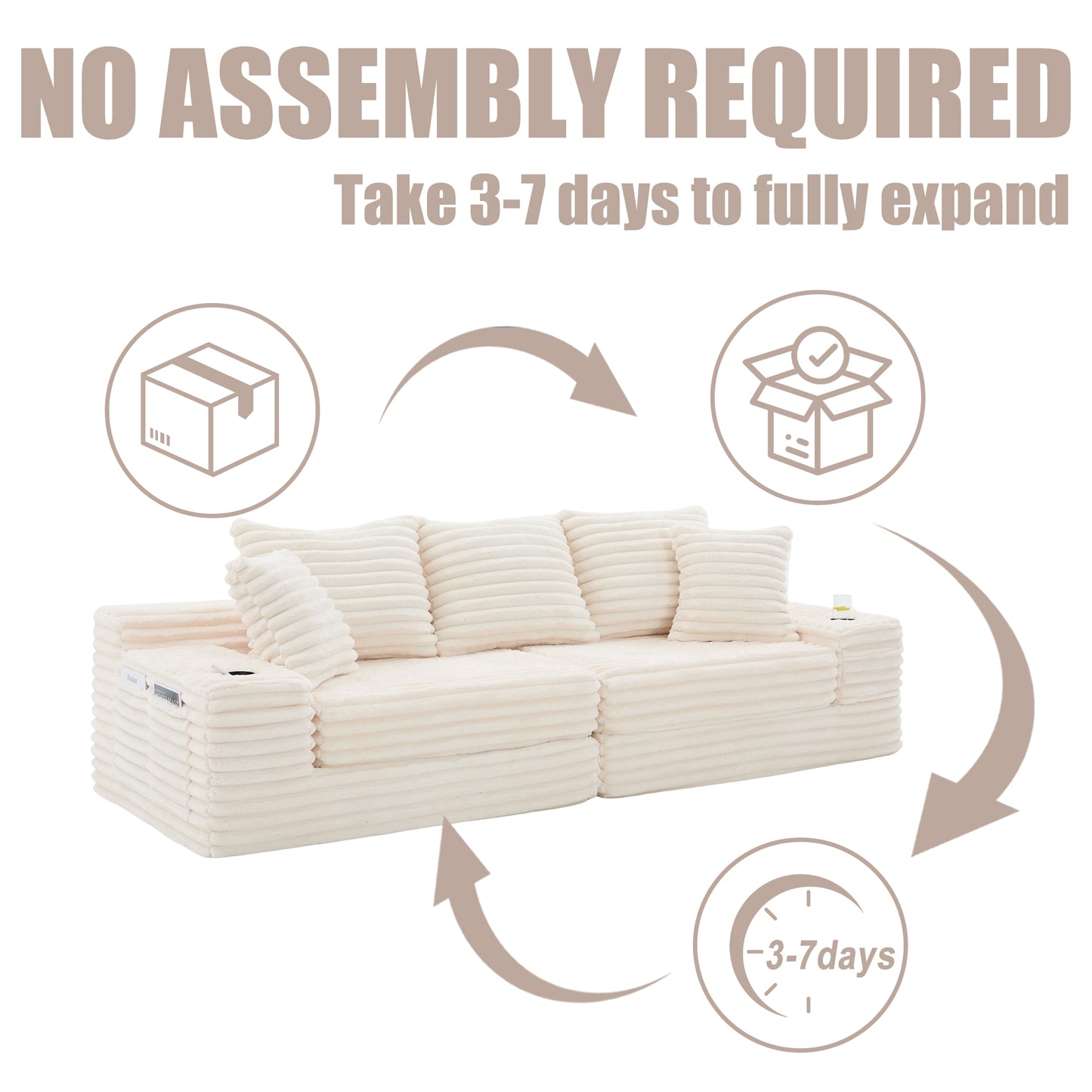 Corduroy Compression Sofa — 4-Seat, 107"W — Beige