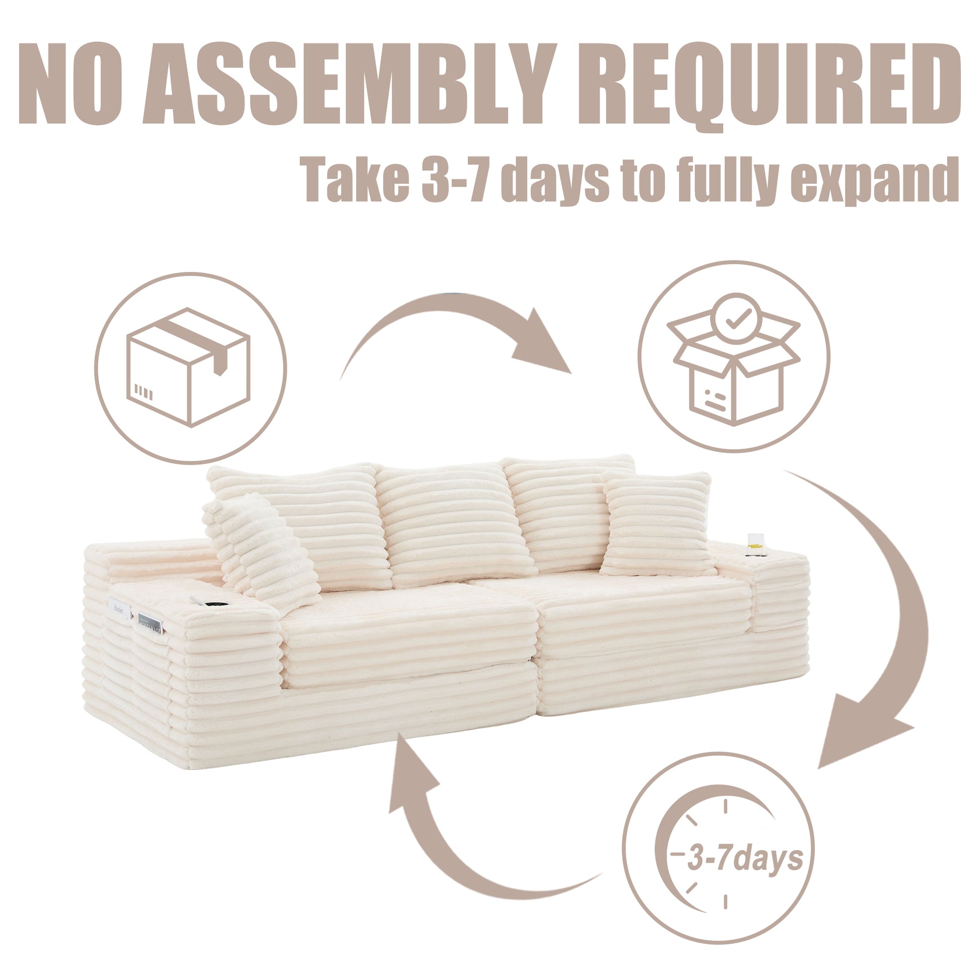 Corduroy Compression Sofa — 4-Seat, 107"W — Beige