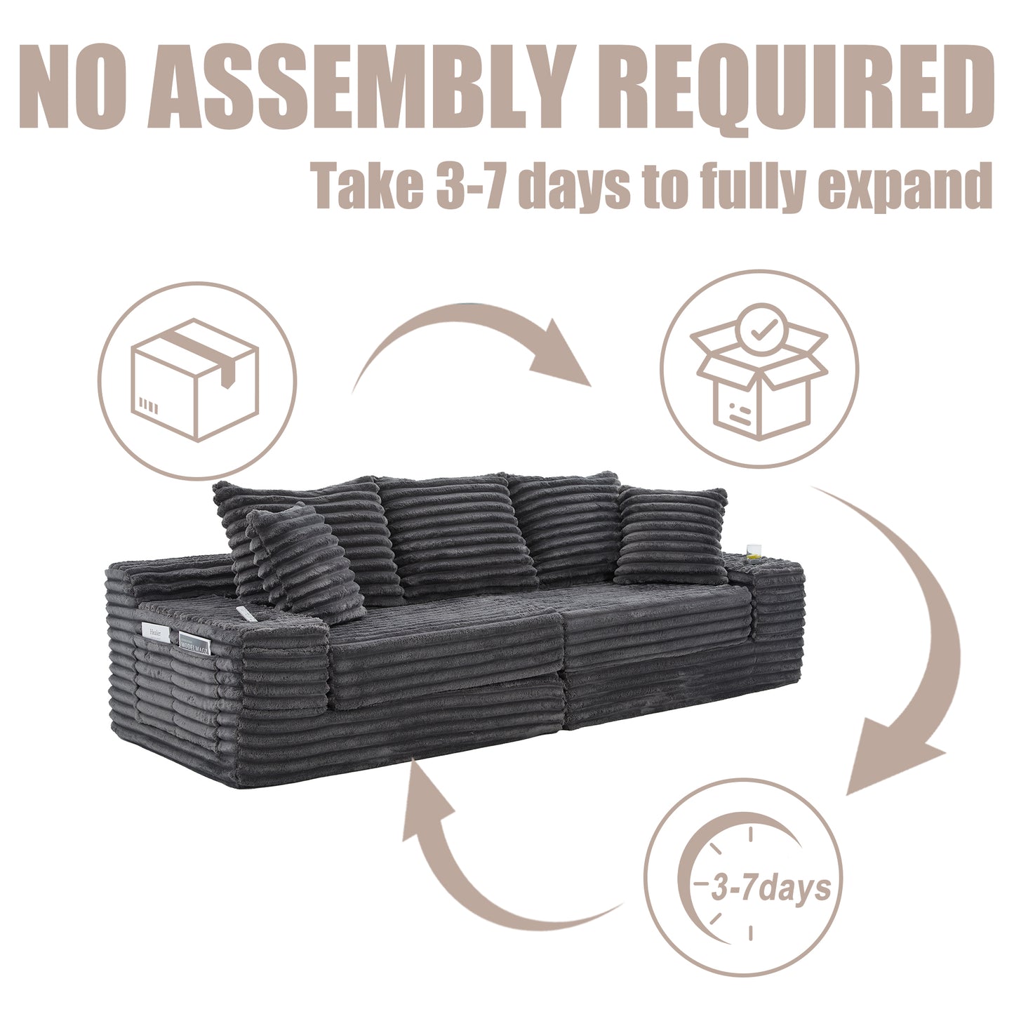 Corduroy Compression Sofa — 4-Seat, 107"W — Dark Gray