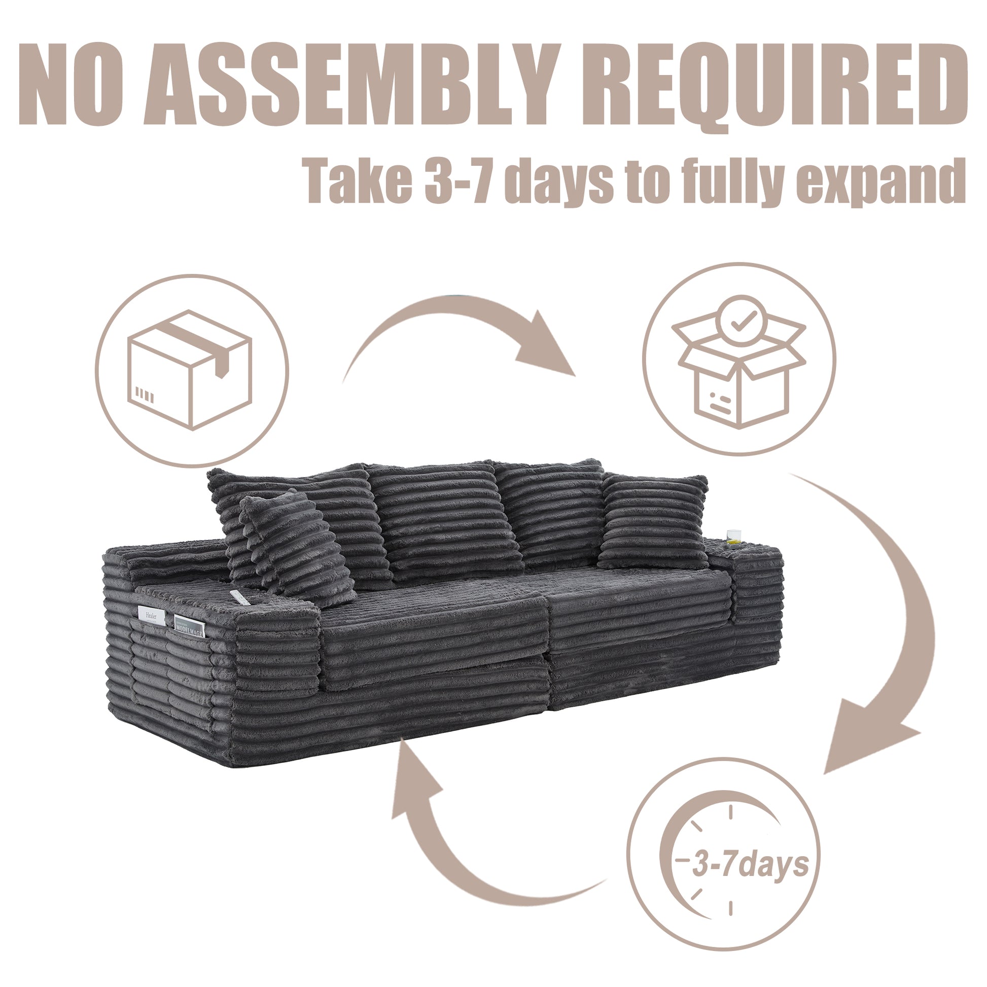 Corduroy Compression Sofa — 4-Seat, 107"W — Dark Gray