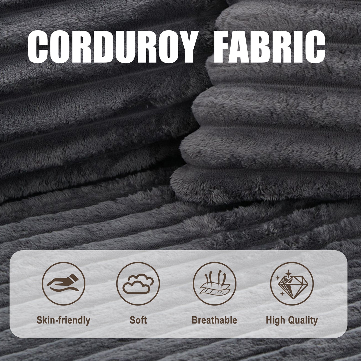 Corduroy Compression Sofa — 4-Seat, 107"W — Dark Gray