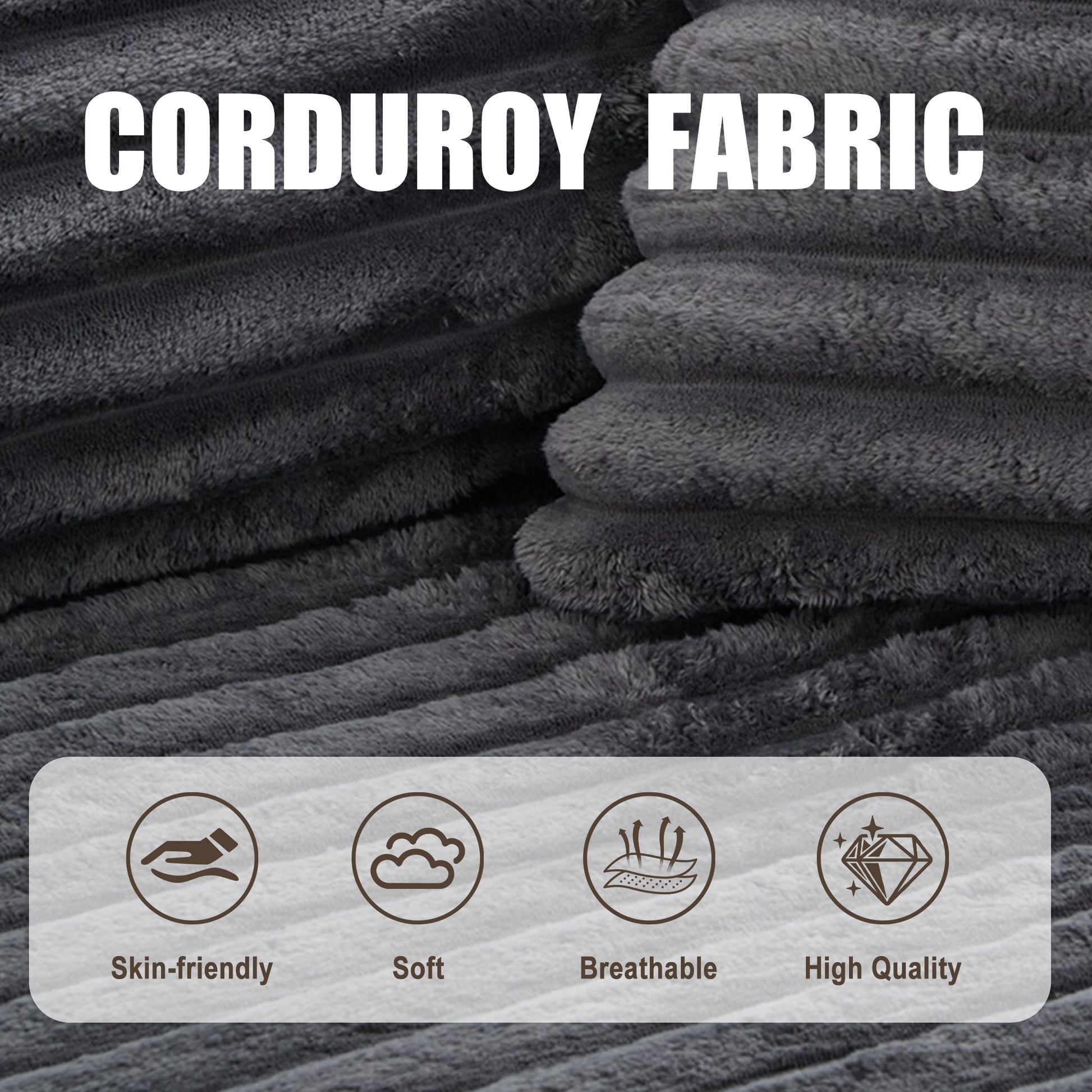 Corduroy Compression Sofa — 4-Seat, 107"W — Dark Gray