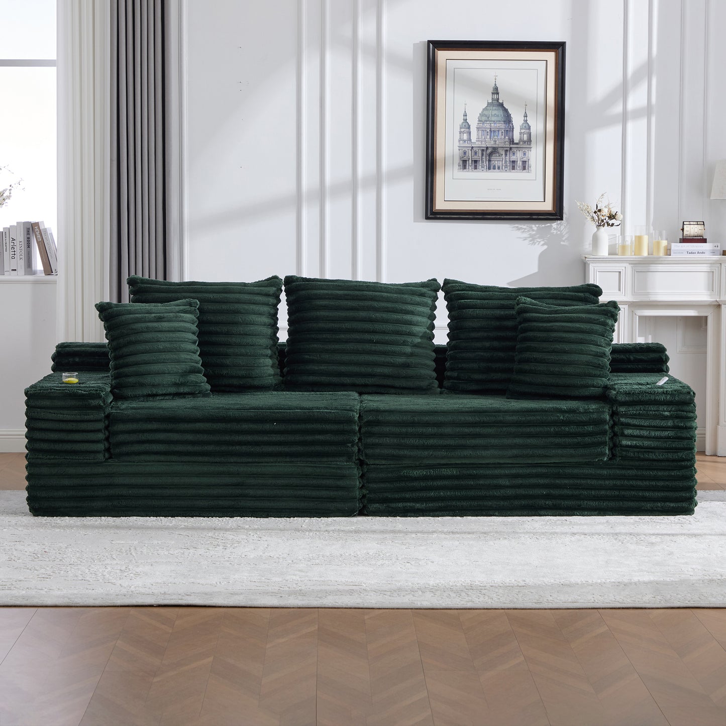 Corduroy Compression Sofa — 4-Seat, 107"W — Emerald