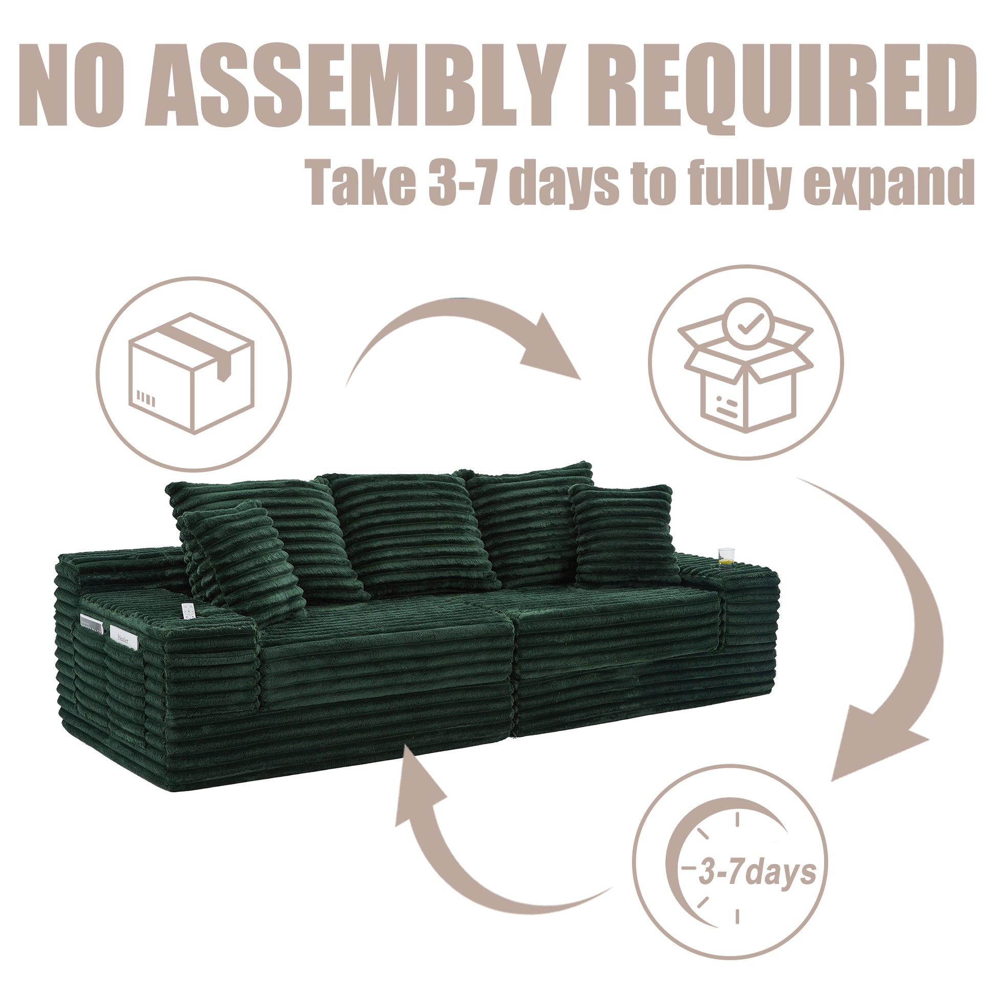 Corduroy Compression Sofa — 4-Seat, 107"W — Emerald