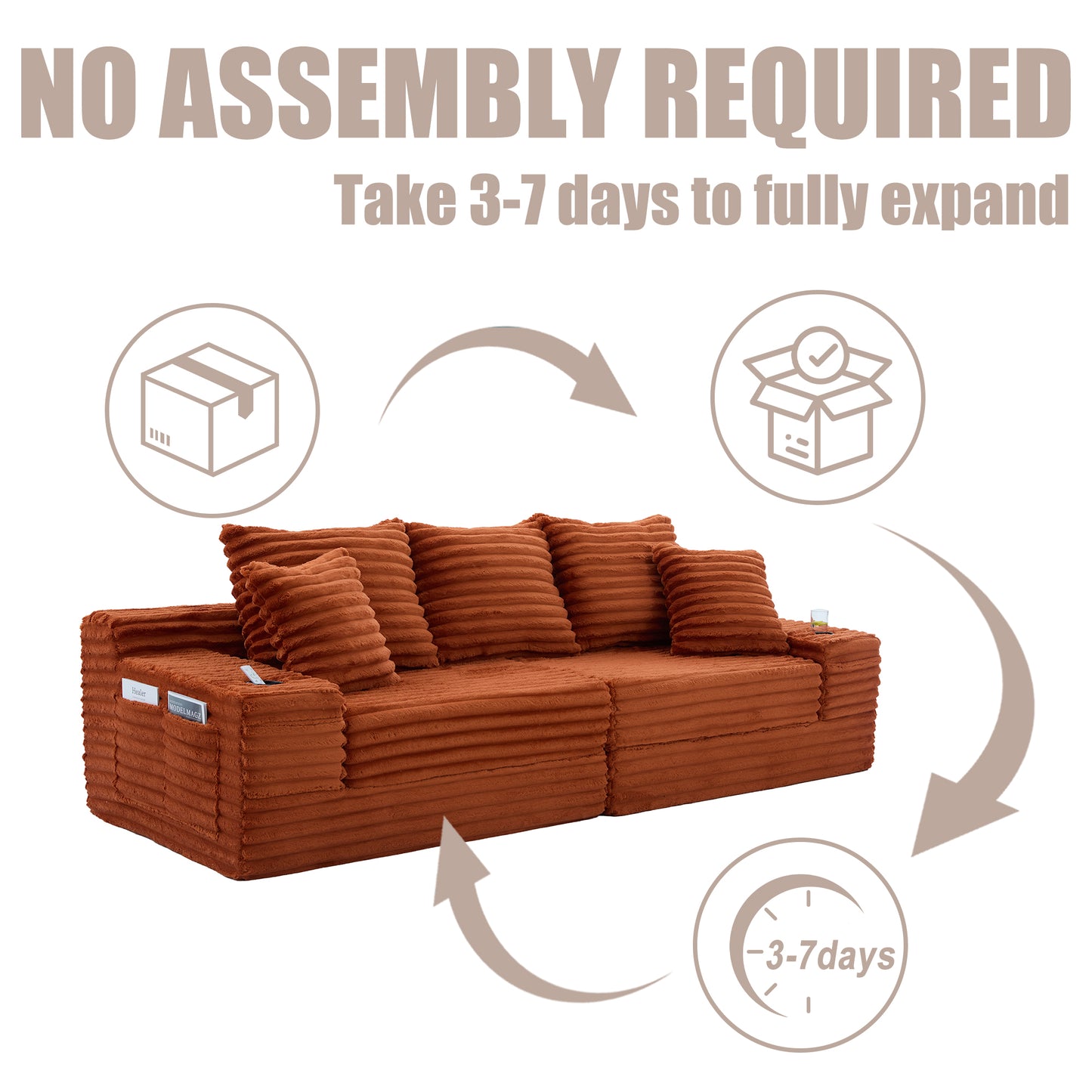 Corduroy Compression Sofa — 4-Seat, 107"W — Orange