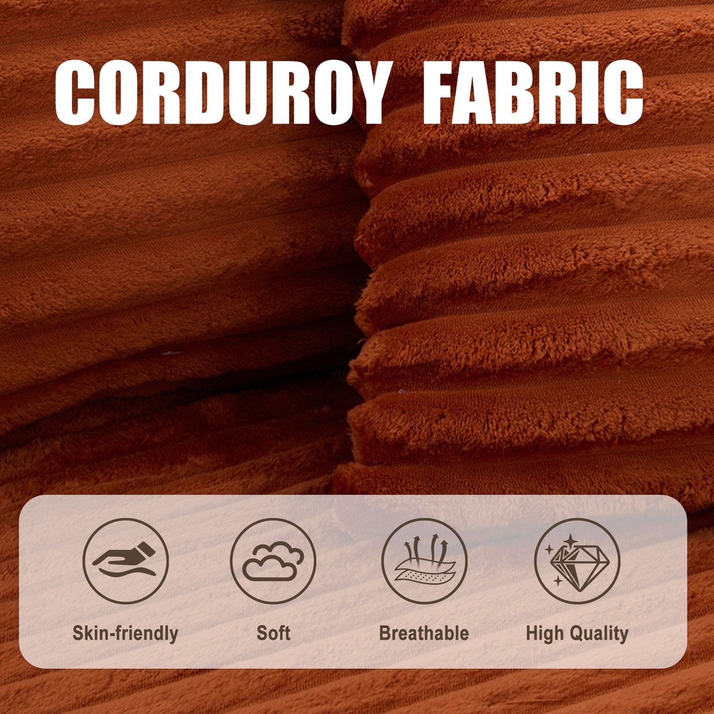 Corduroy Compression Sofa — 4-Seat, 107"W — Orange