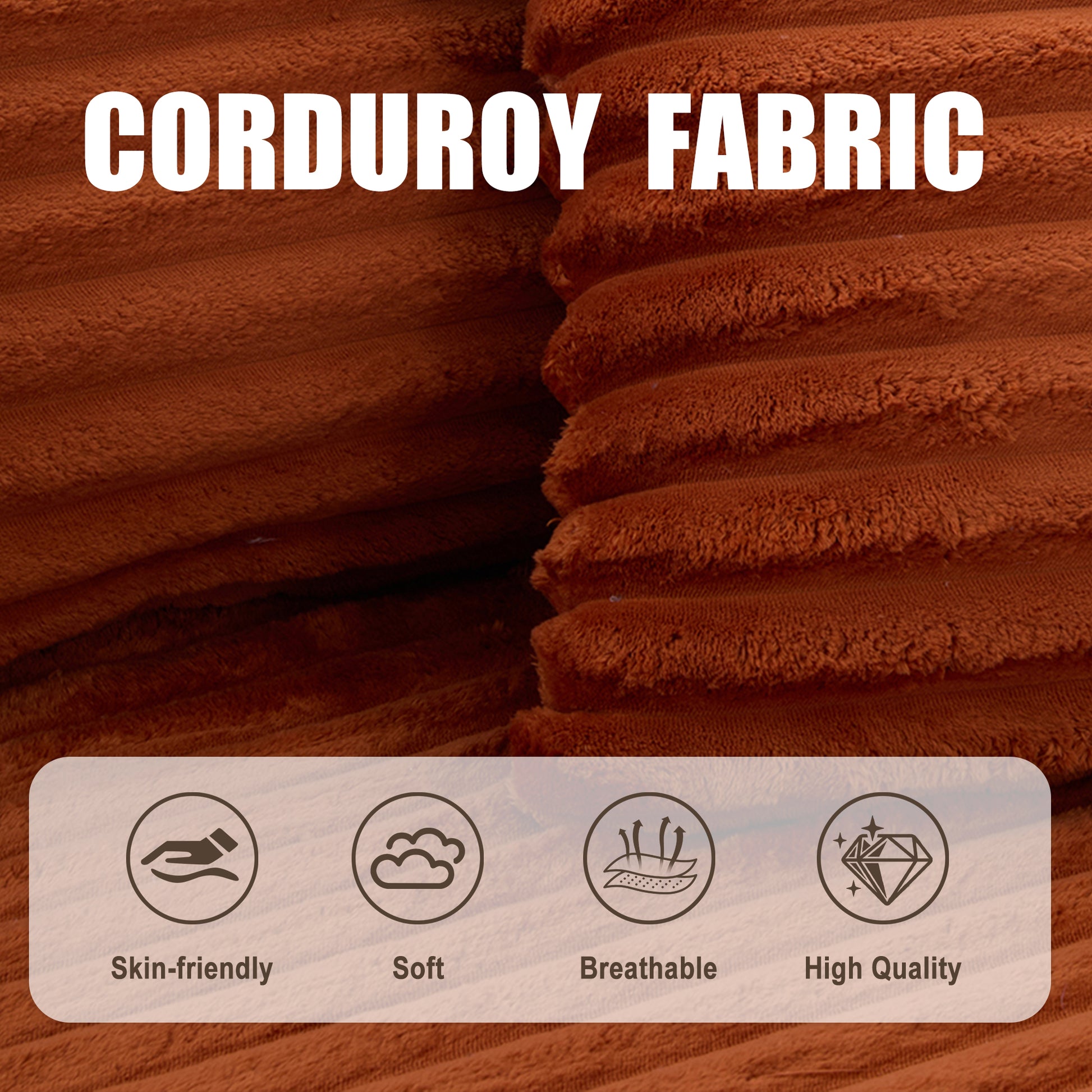 Corduroy Compression Sofa — 4-Seat, 107"W — Orange