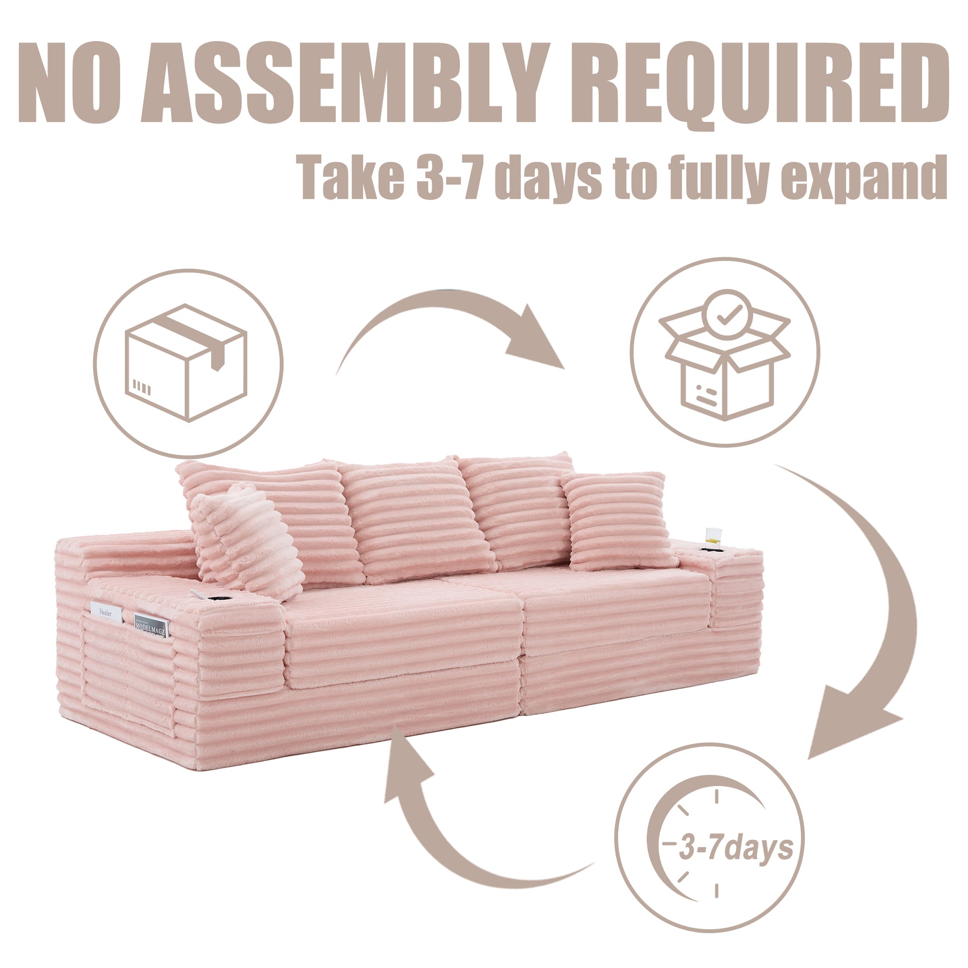 Corduroy Compression Sofa — 4-Seat, 107"W — Pink
