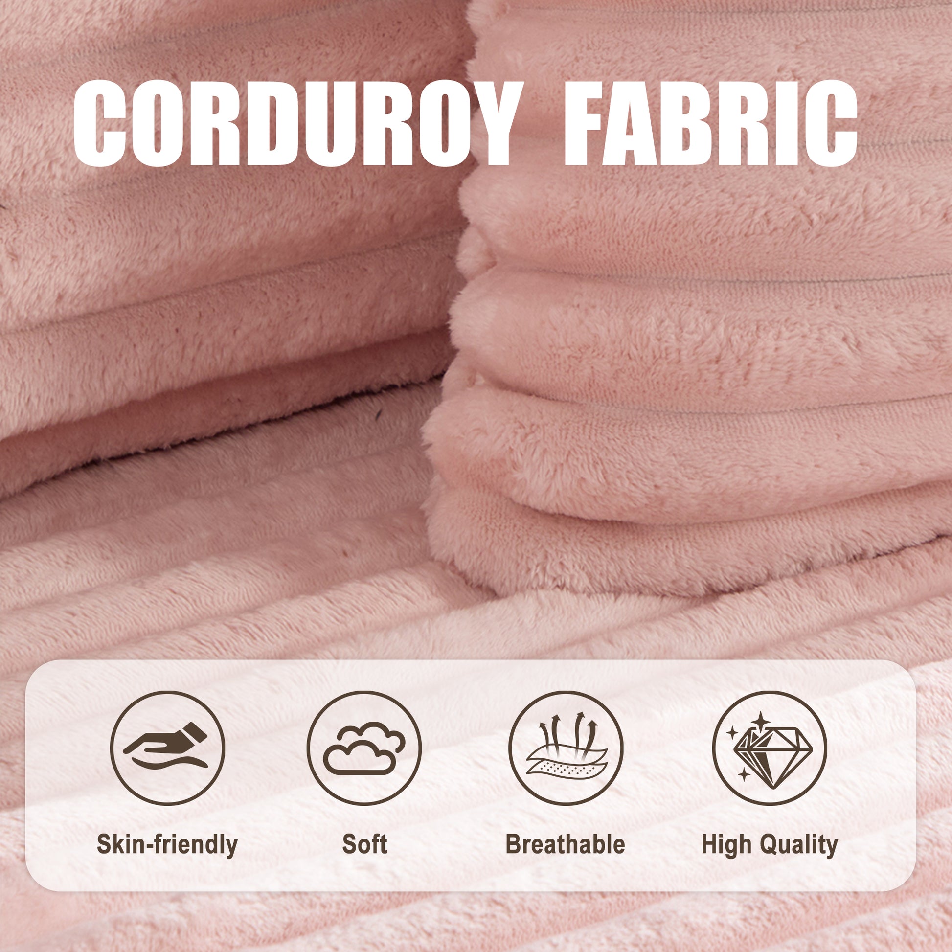 Corduroy Compression Sofa — 4-Seat, 107"W — Pink