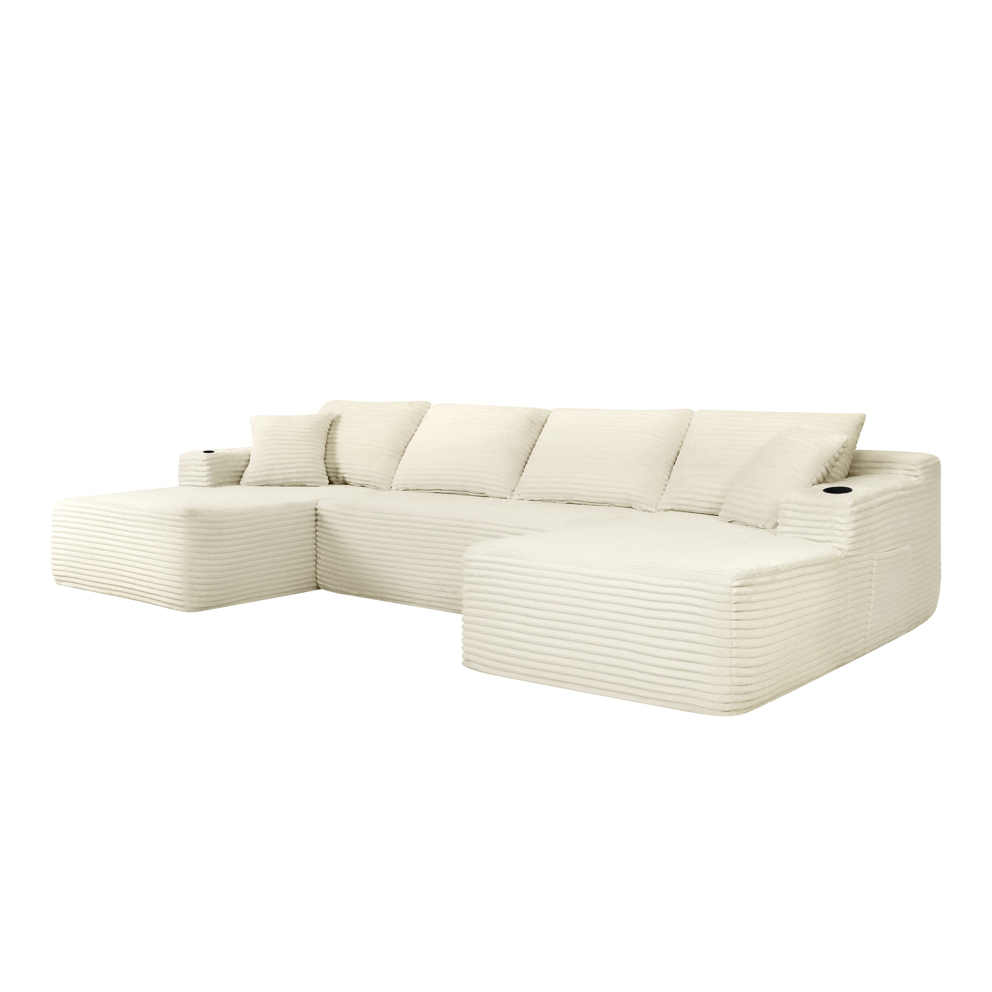 Corduroy Compression Sofa — 5-Seat, 134"W — Beige