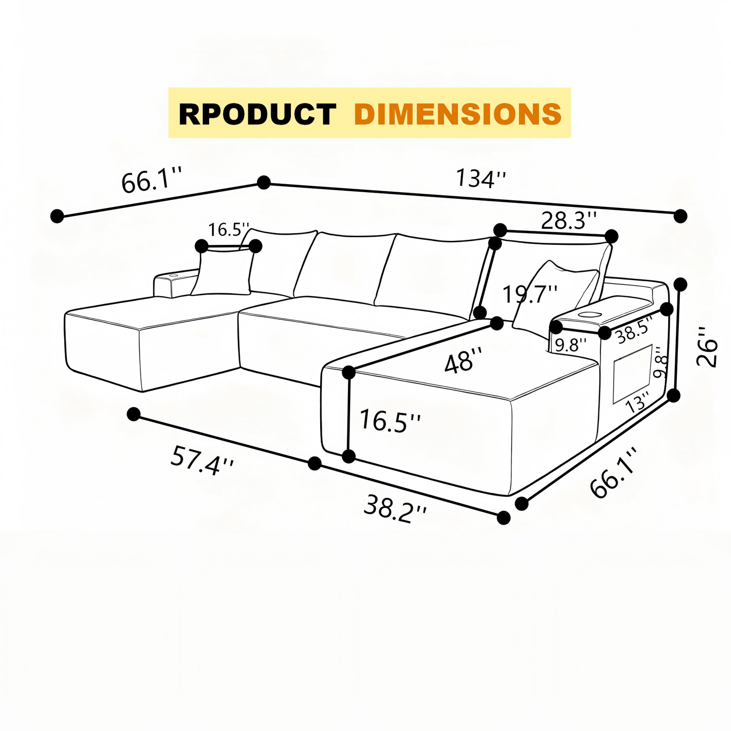 Corduroy Compression Sofa — 5-Seat, 134"W — Camel