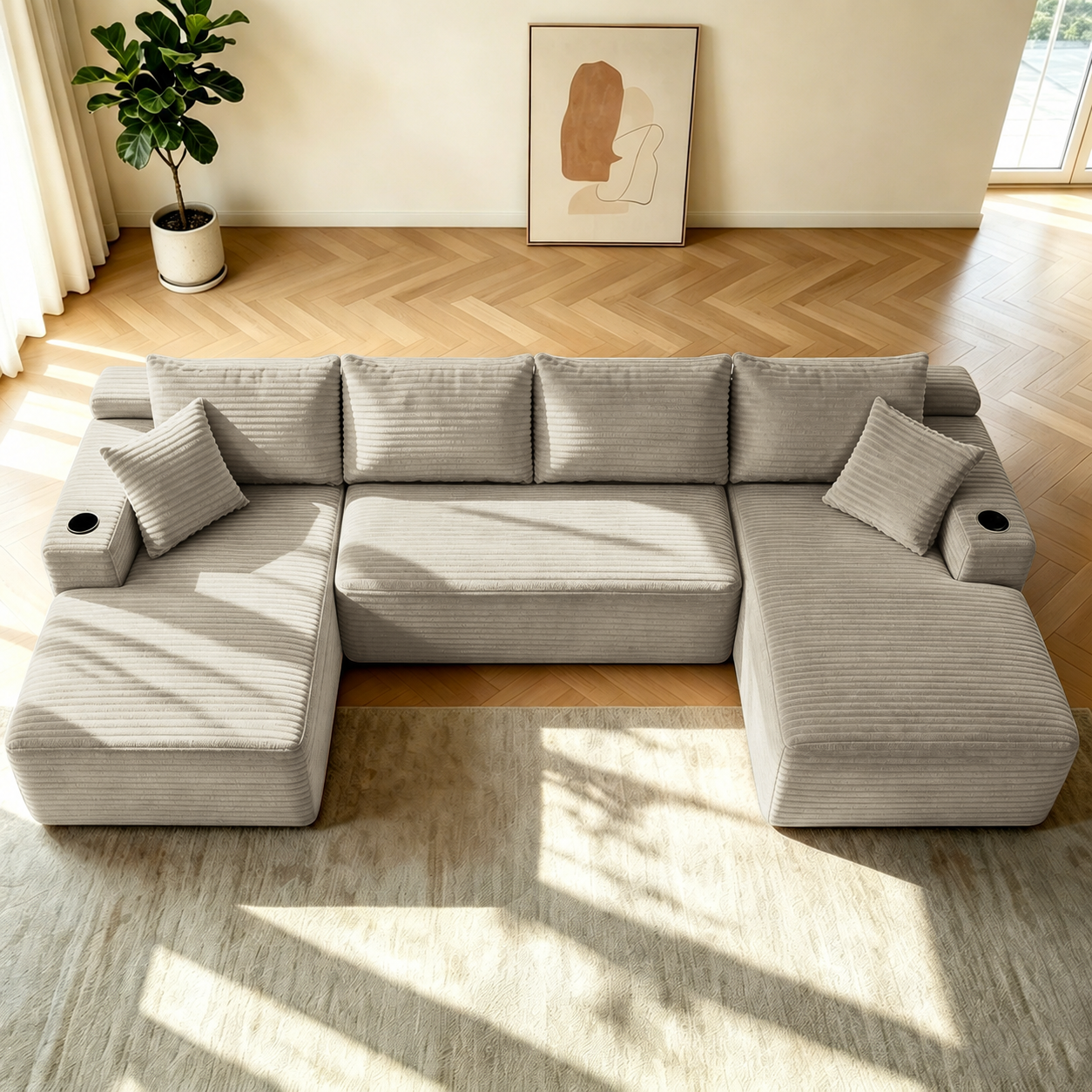 Corduroy Compression Sofa — 5-Seat, 134"W — Camel