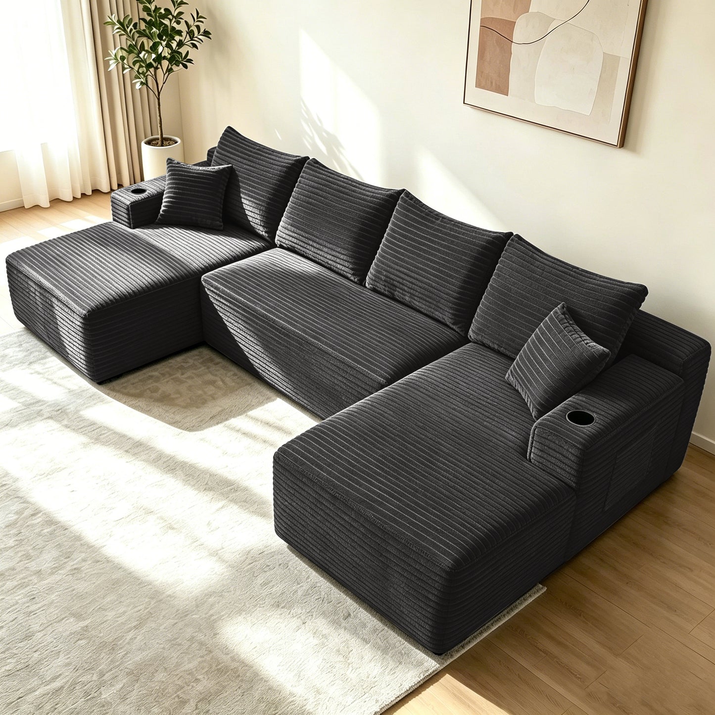 Corduroy Compression Sofa — 5-Seat, 134"W — Grey