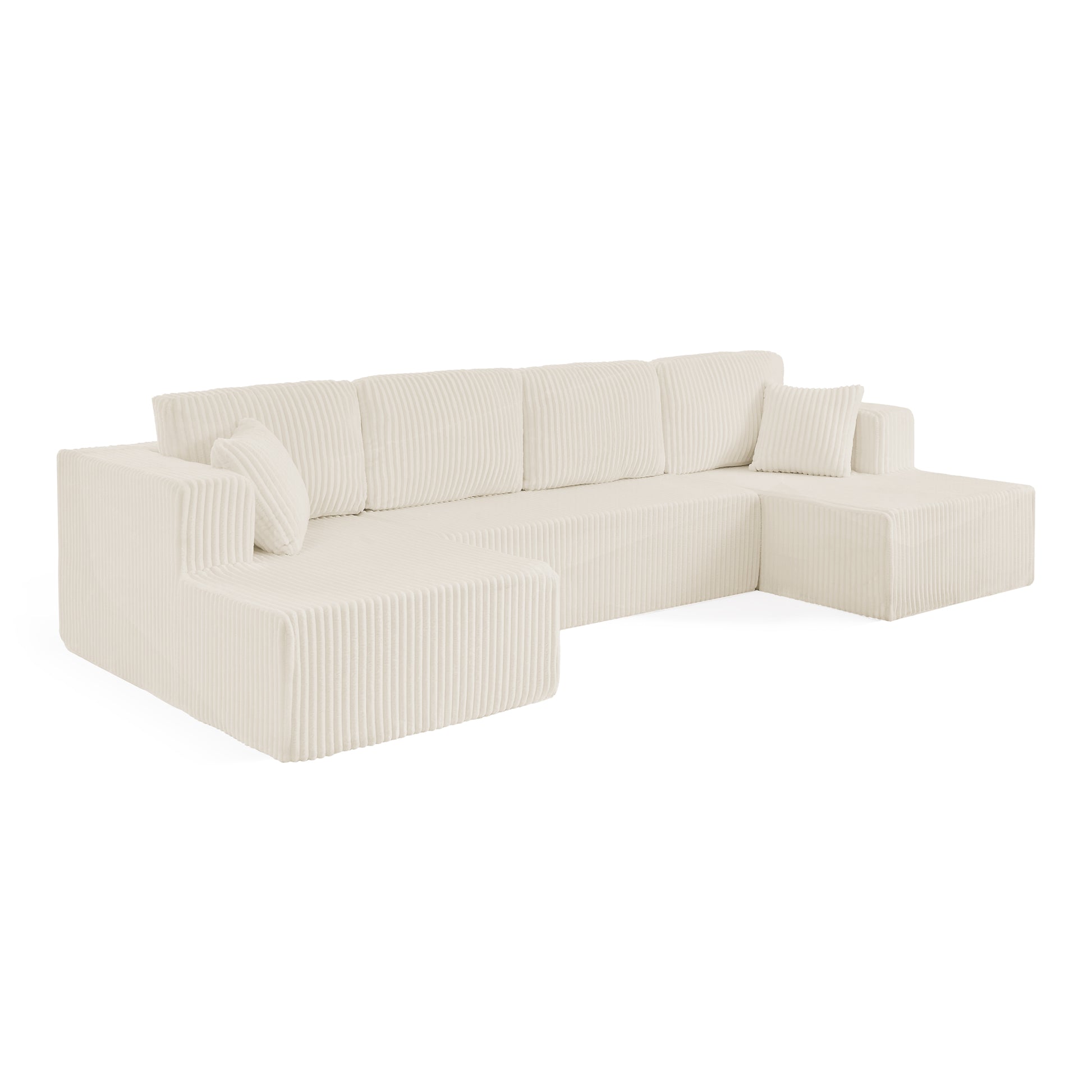 Corduroy Compression Sofa — 5-Seat, 132"W — Beige