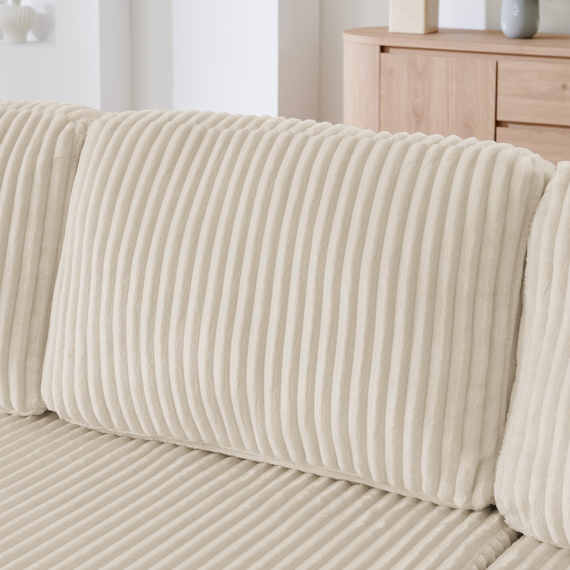 Corduroy Compression Sofa — 5-Seat, 132"W — Beige
