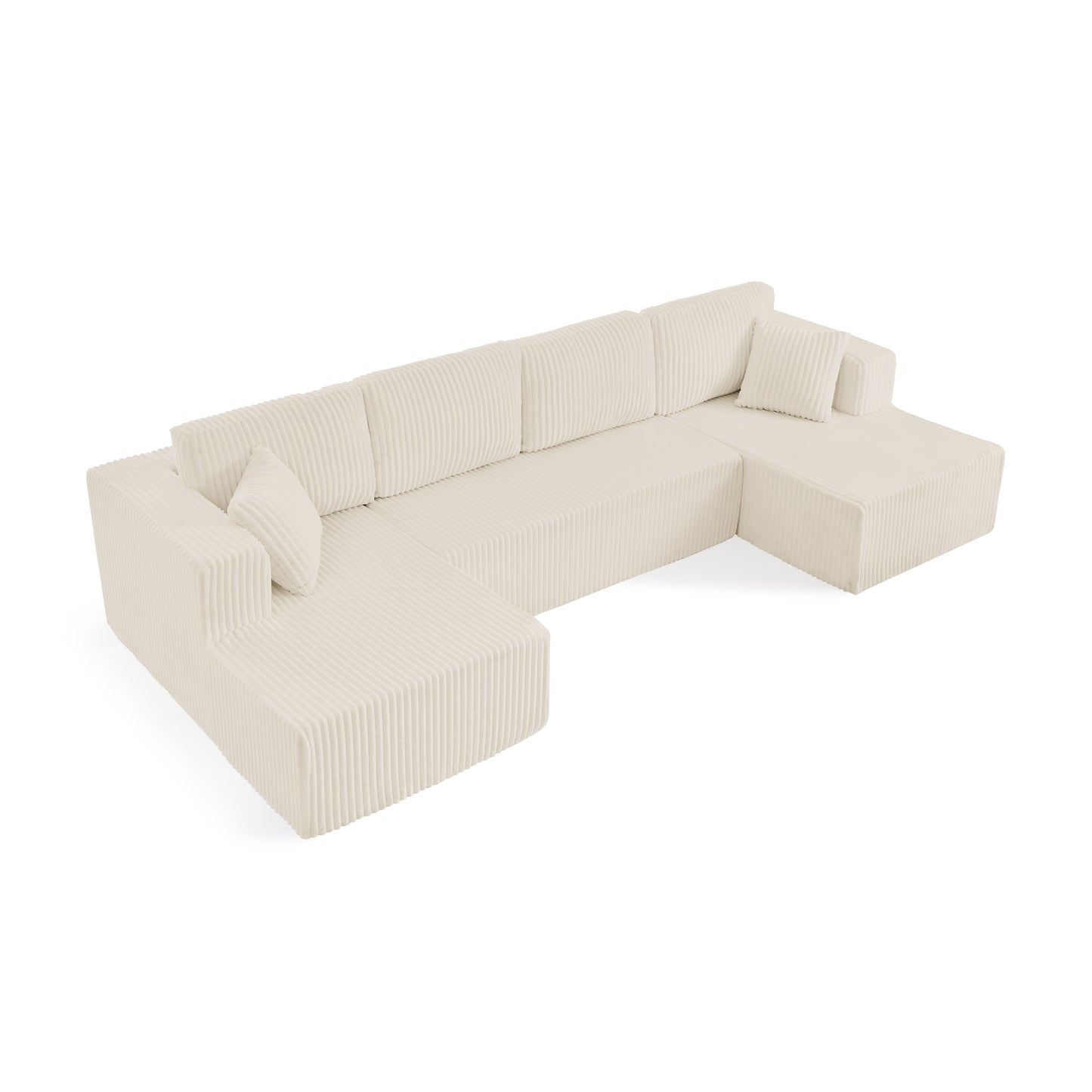 Corduroy Compression Sofa — 5-Seat, 132"W — Beige