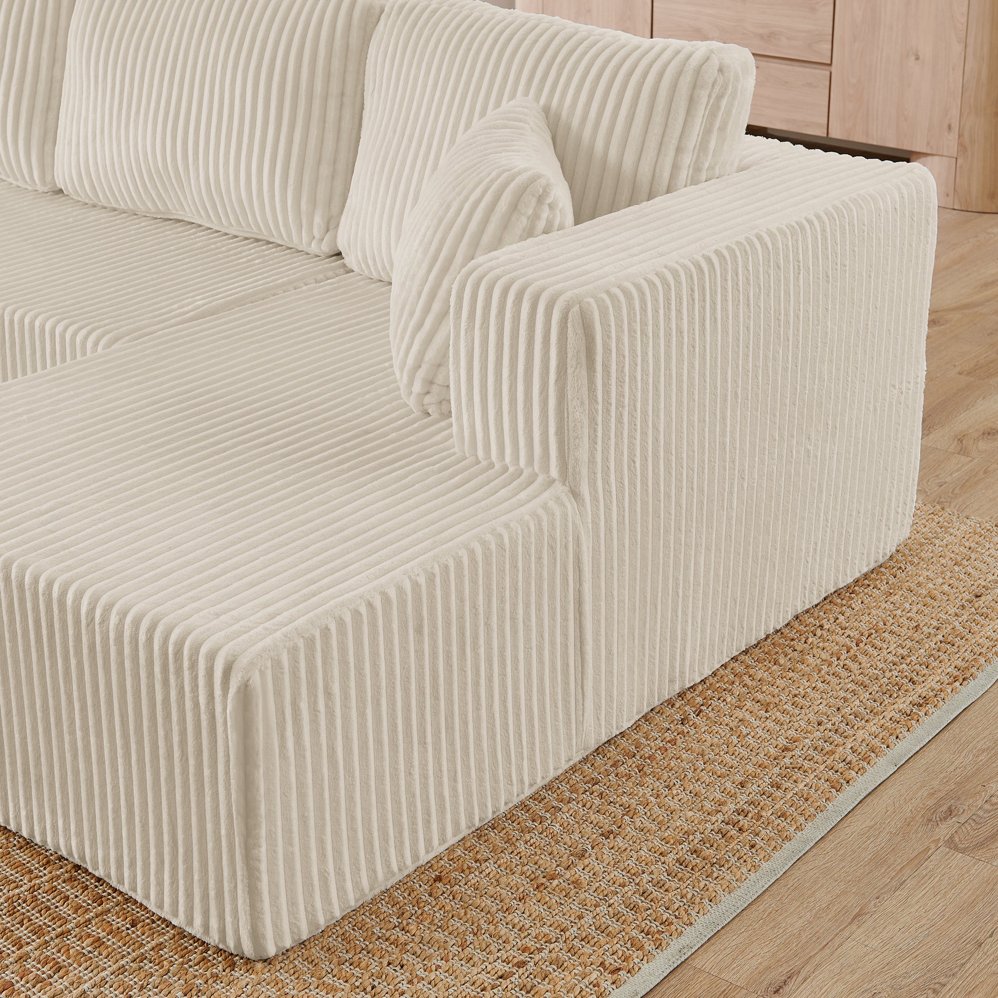 Corduroy Compression Sofa — 5-Seat, 132"W — Beige