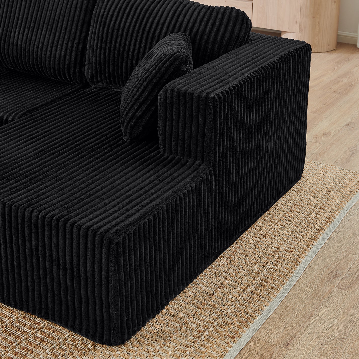 Corduroy Compression Sofa — 5-Seat, 132"W — Black