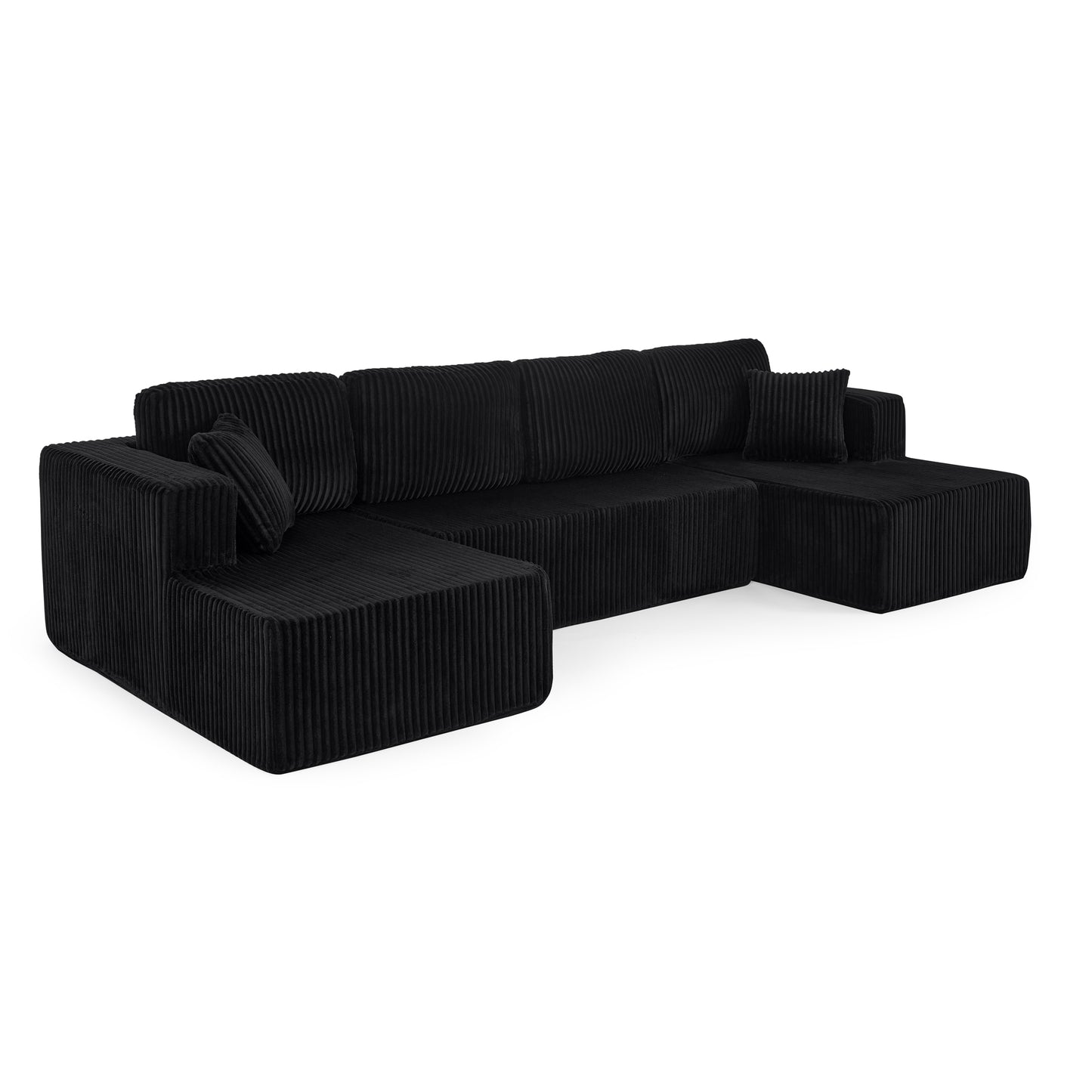 Corduroy Compression Sofa — 5-Seat, 132"W — Black
