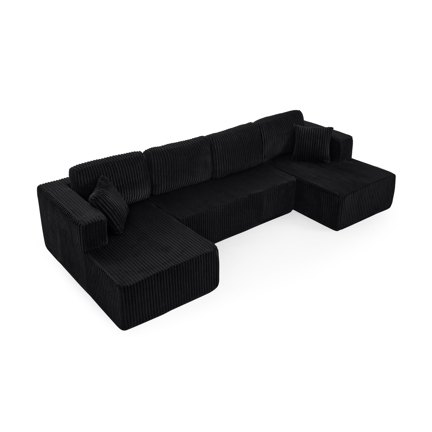 Corduroy Compression Sofa — 5-Seat, 132"W — Black