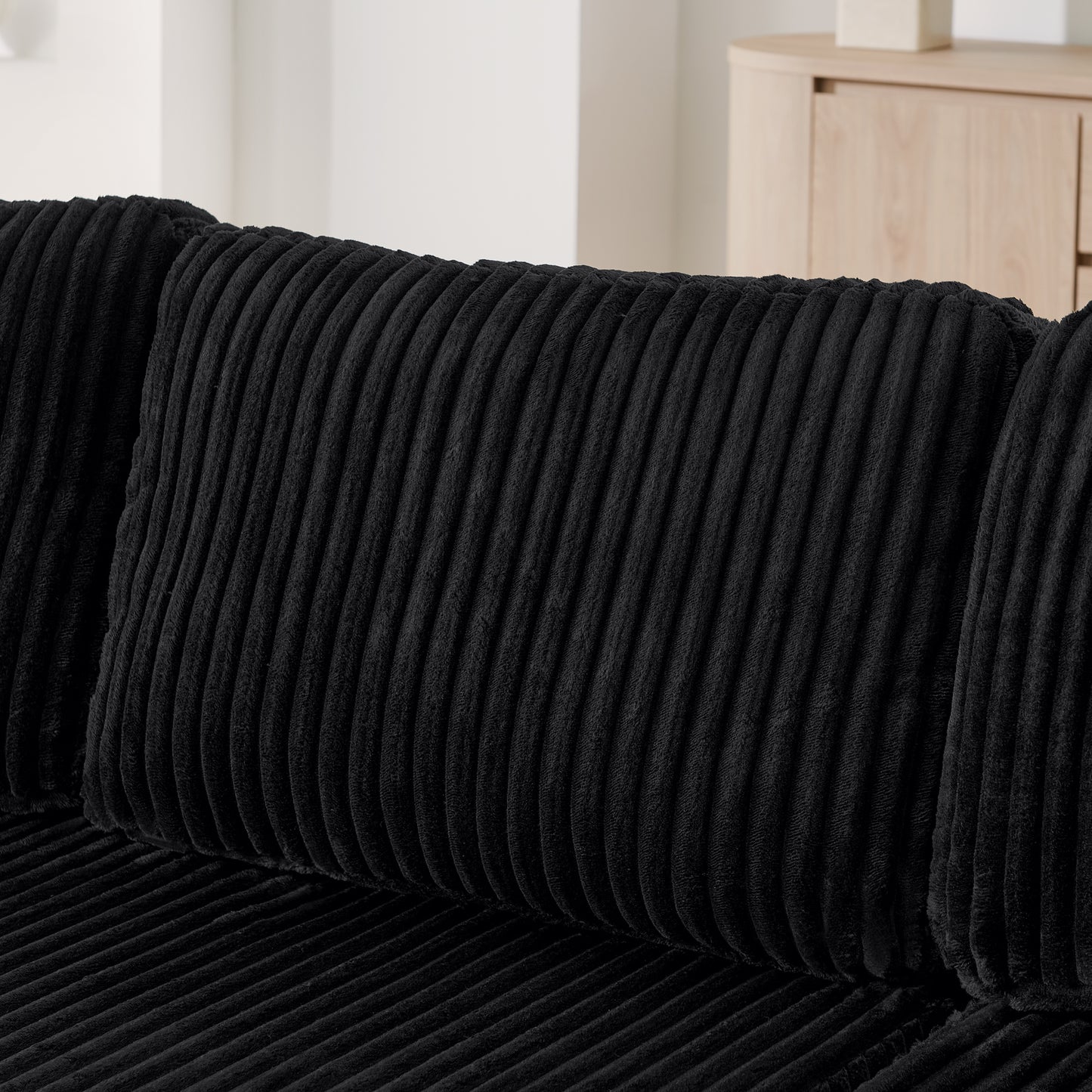 Corduroy Compression Sofa — 5-Seat, 132"W — Black