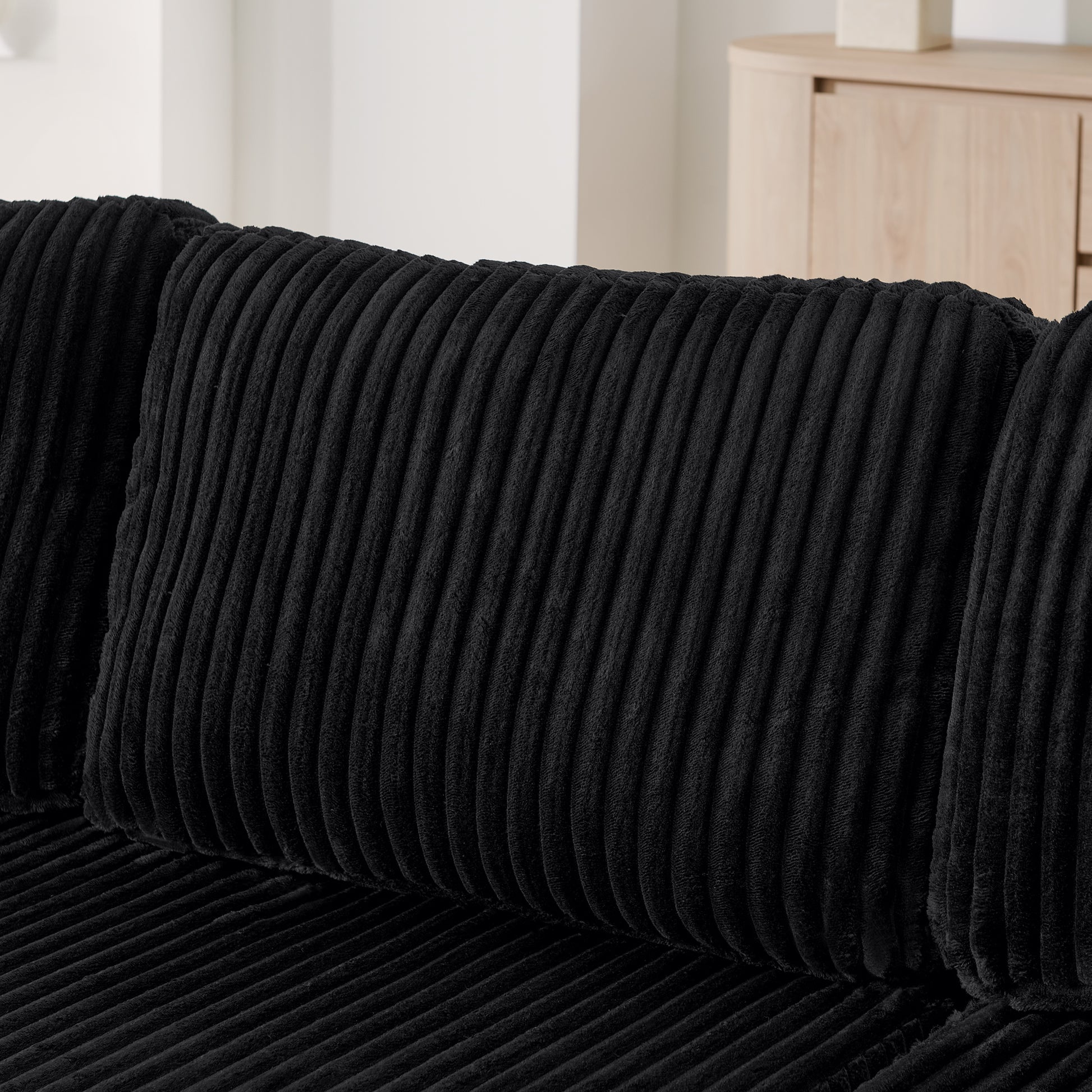 Corduroy Compression Sofa — 5-Seat, 132"W — Black